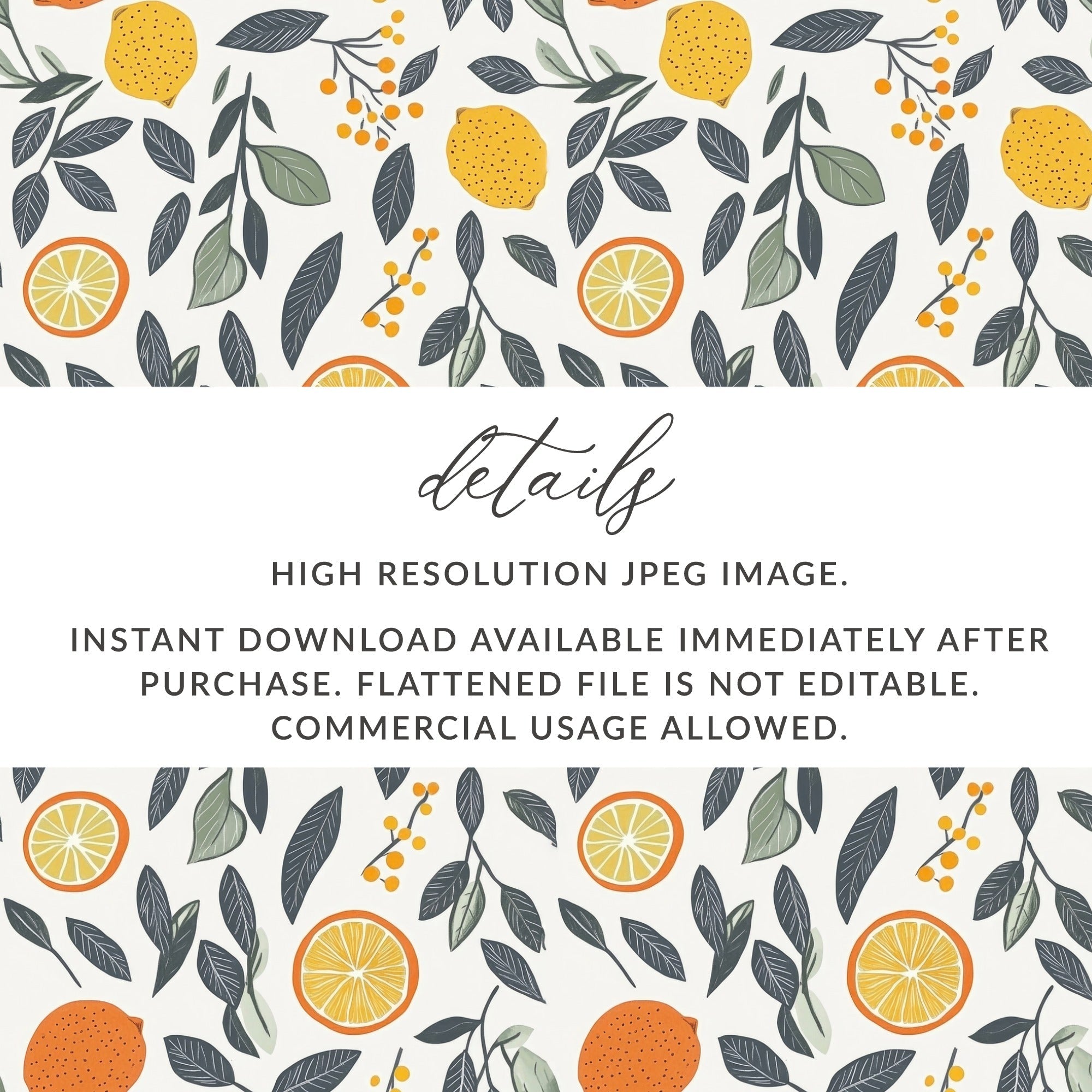 Citrus Digital Paper, Seamless Pattern, Lemon, Orange, Floral, Digital Download, Scrapbooking, Fabric Design, Printable Paper - Moore and Mountain