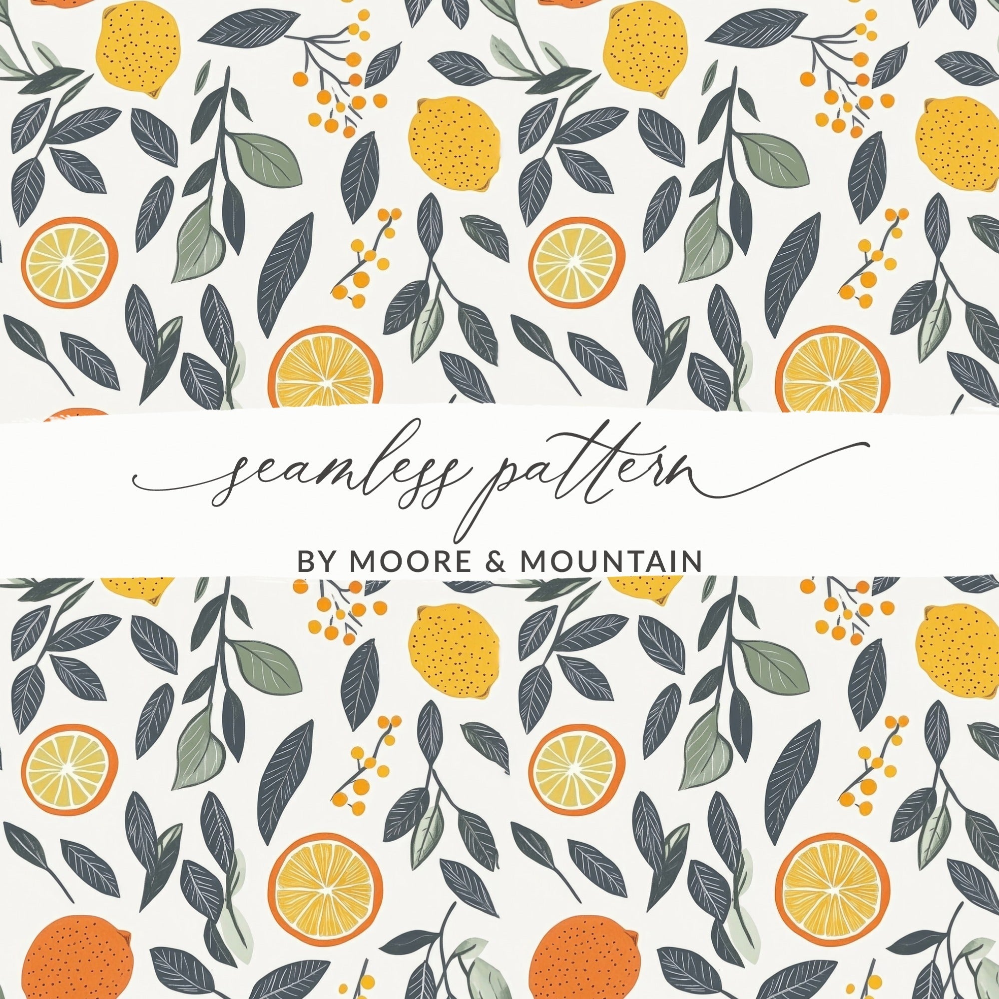 Citrus Digital Paper, Seamless Pattern, Lemon, Orange, Floral, Digital Download, Scrapbooking, Fabric Design, Printable Paper - Moore and Mountain