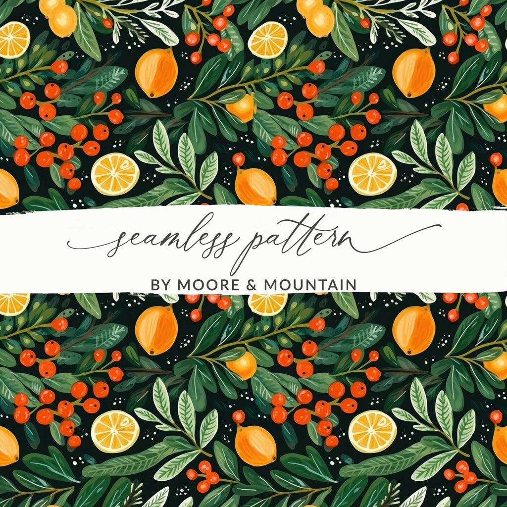 Citrus Digital Pattern, Lemon Berry Print, Seamless File for Fabric, Botanical Paper Design, Commercial Use, Digital Download - Moore and Mountain