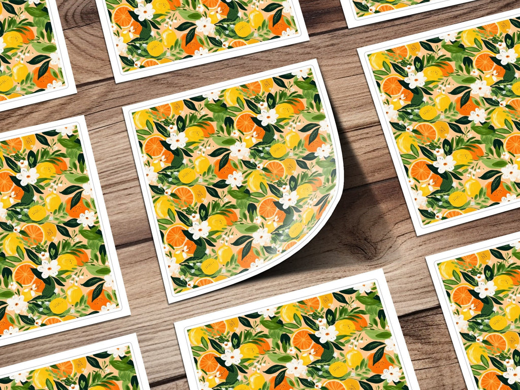 Citrus Floral Digital Paper, Seamless Pattern, Lemon Orange Flower Design, Commercial Use, 12x12 JPEG, Digital Download - Moore and Mountain