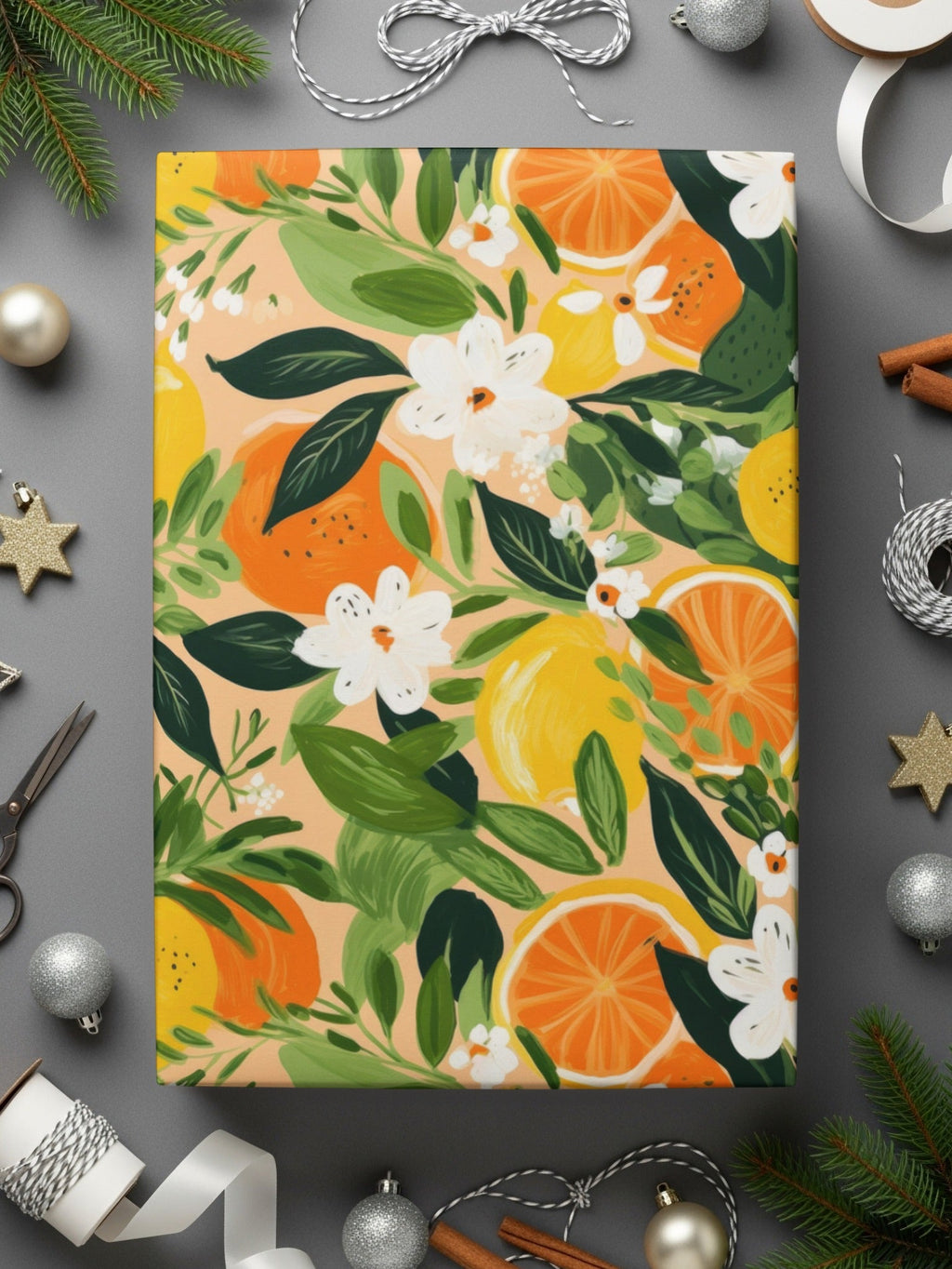 Citrus Floral Digital Paper, Seamless Pattern, Lemon Orange Flower Design, Commercial Use, 12x12 JPEG, Digital Download - Moore and Mountain