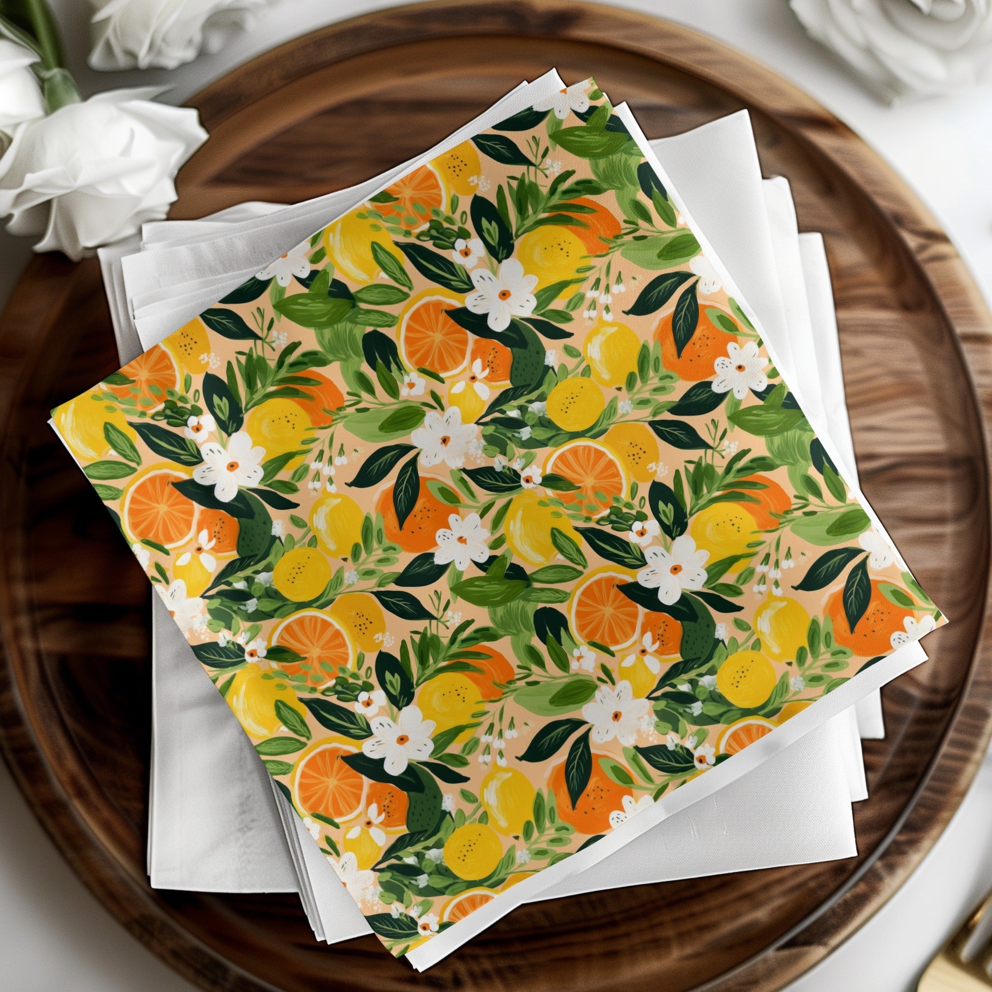 Citrus Floral Digital Paper, Seamless Pattern, Lemon Orange Flower Design, Commercial Use, 12x12 JPEG, Digital Download - Moore and Mountain
