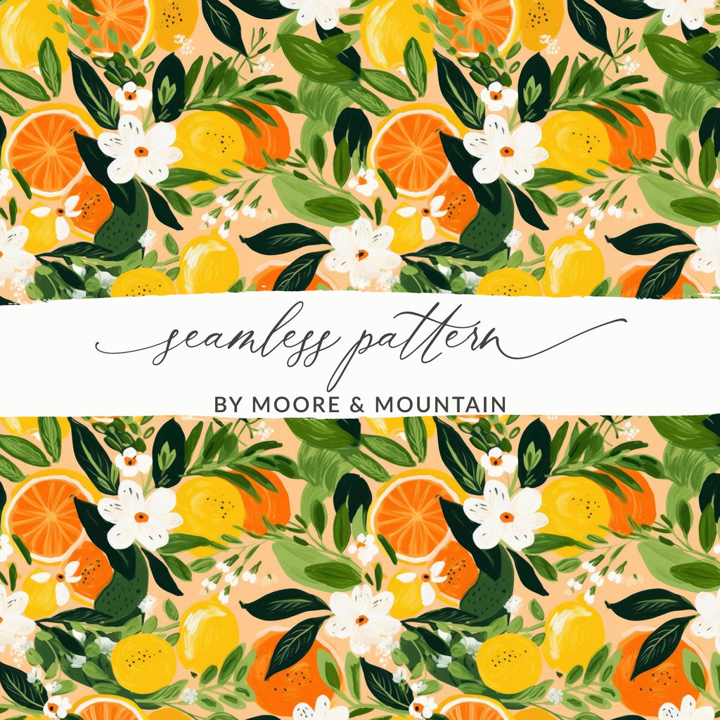 Citrus Floral Digital Paper, Seamless Pattern, Lemon Orange Flower Design, Commercial Use, 12x12 JPEG, Digital Download - Moore and Mountain