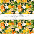 Citrus Floral Digital Paper, Seamless Pattern, Lemon Orange Flower Design, Commercial Use, 12x12 JPEG, Digital Download - Moore and Mountain