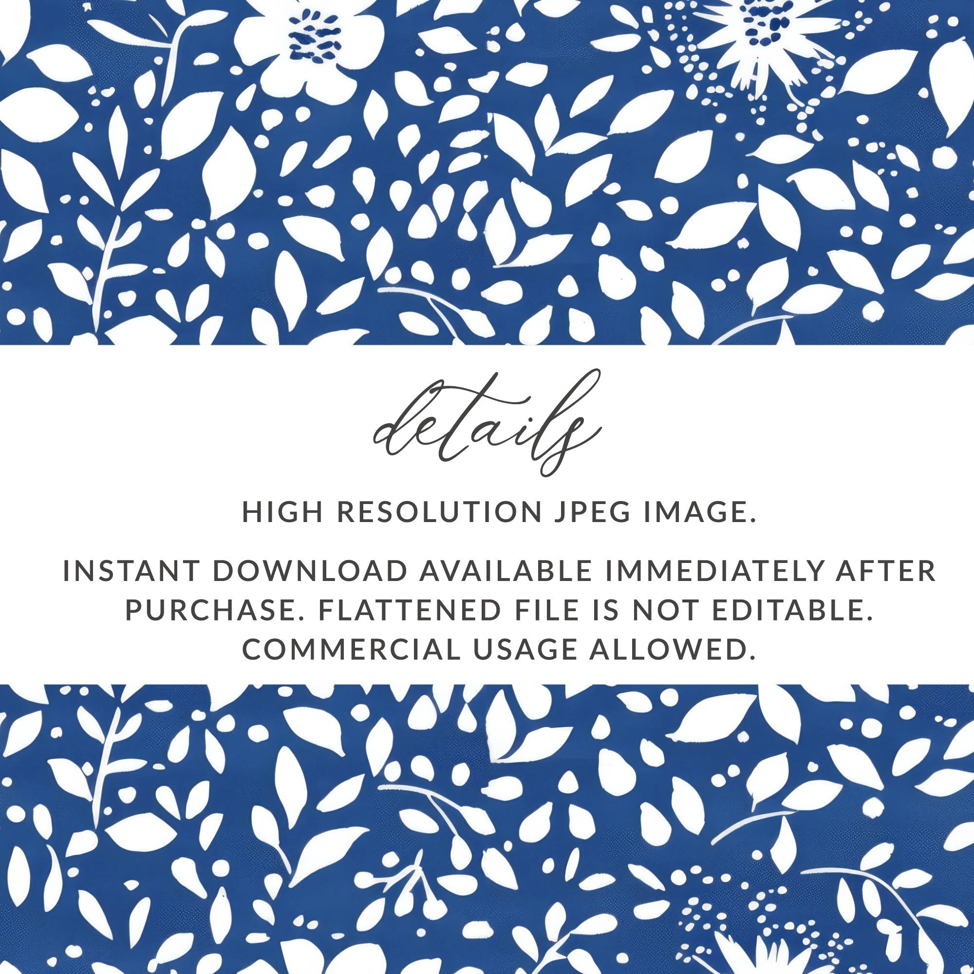 Classic Blue and White Floral Delightful Pattern Digital - Moore and Mountain