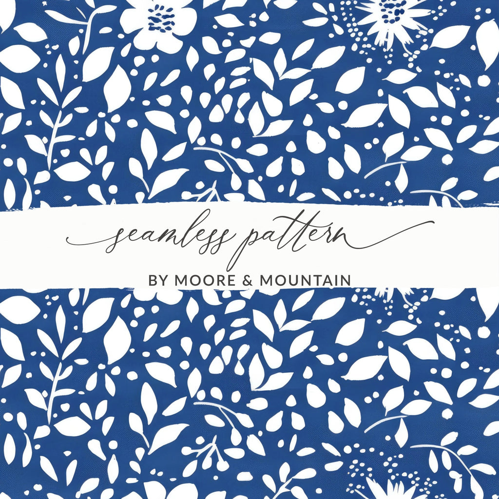Classic Blue and White Floral Delightful Pattern Digital - Moore and Mountain