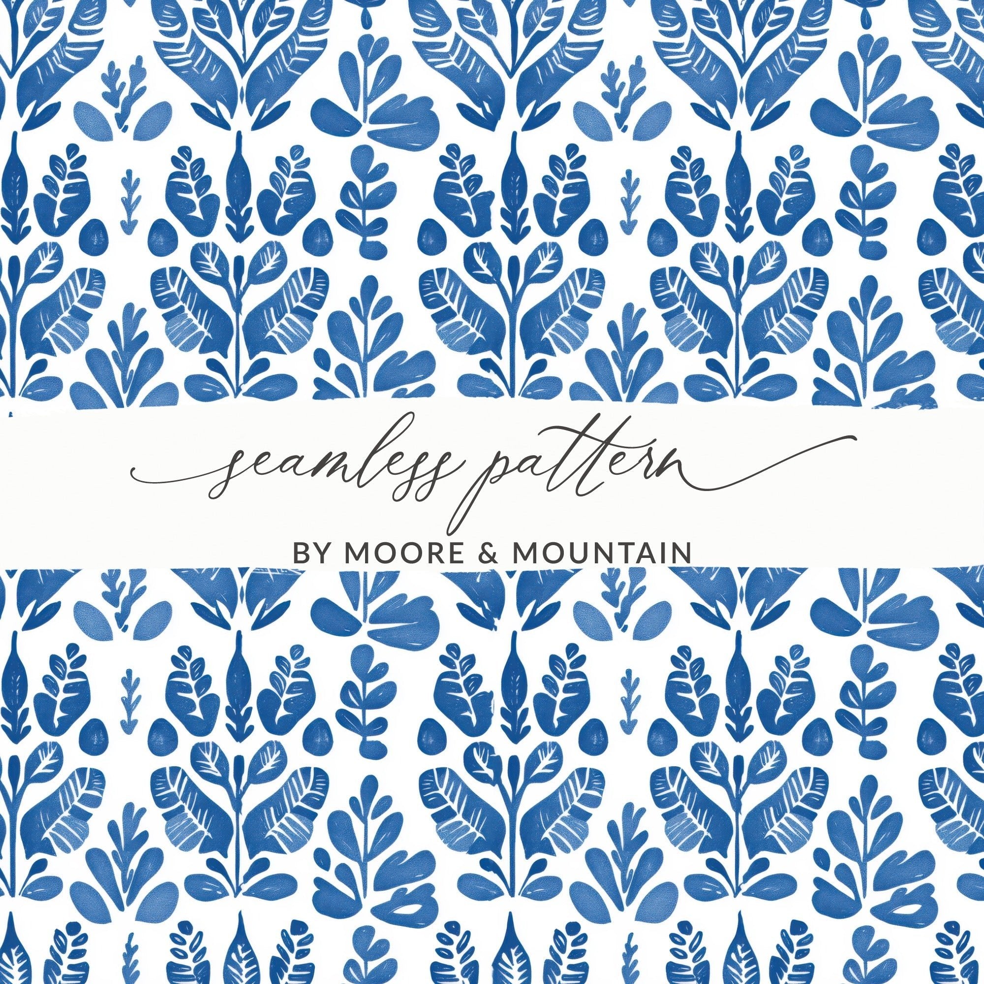 Classic Indigo Floral Seamless Pattern Vintage Style Digital - Moore and Mountain