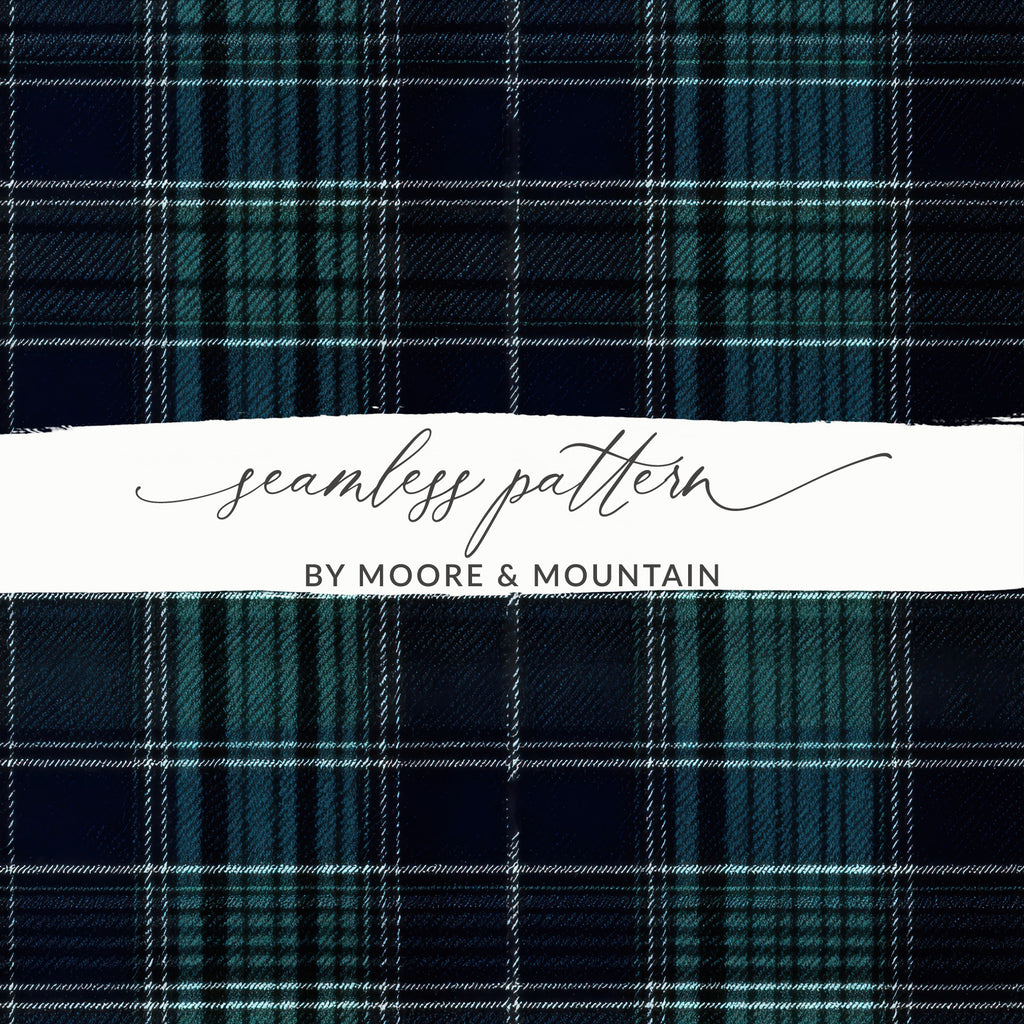 Classic Navy Green White Tartan Scottish Plaid Seamless Pattern - Moore and Mountain