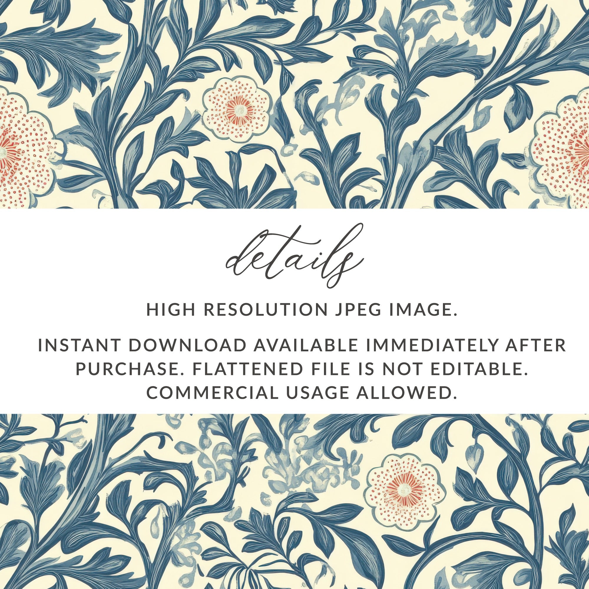 Classic Pattern by William Morris Vines Background Blue and Red Digital - Moore and Mountain