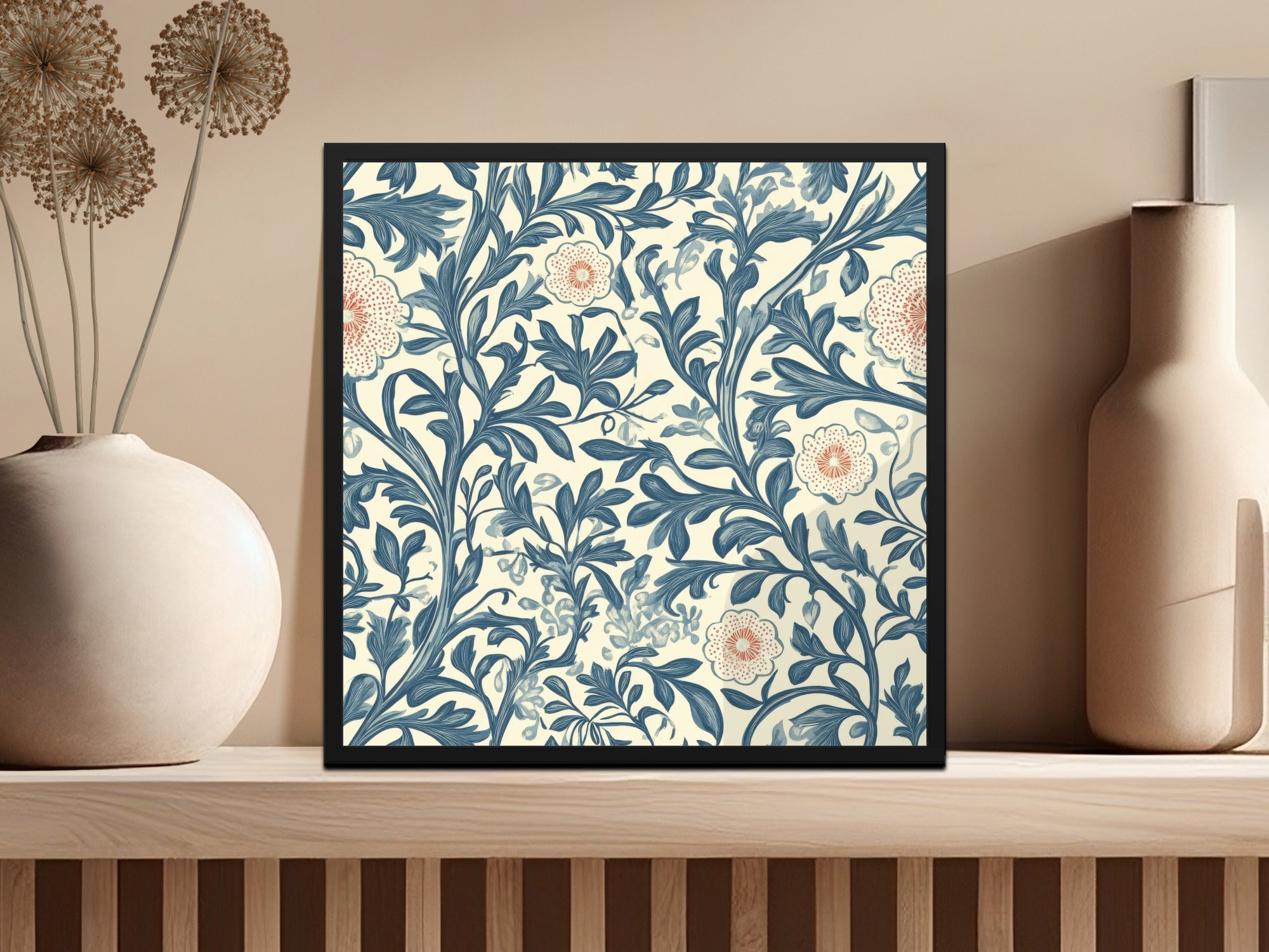 Classic Pattern by William Morris Vines Background Blue and Red Digital - Moore and Mountain