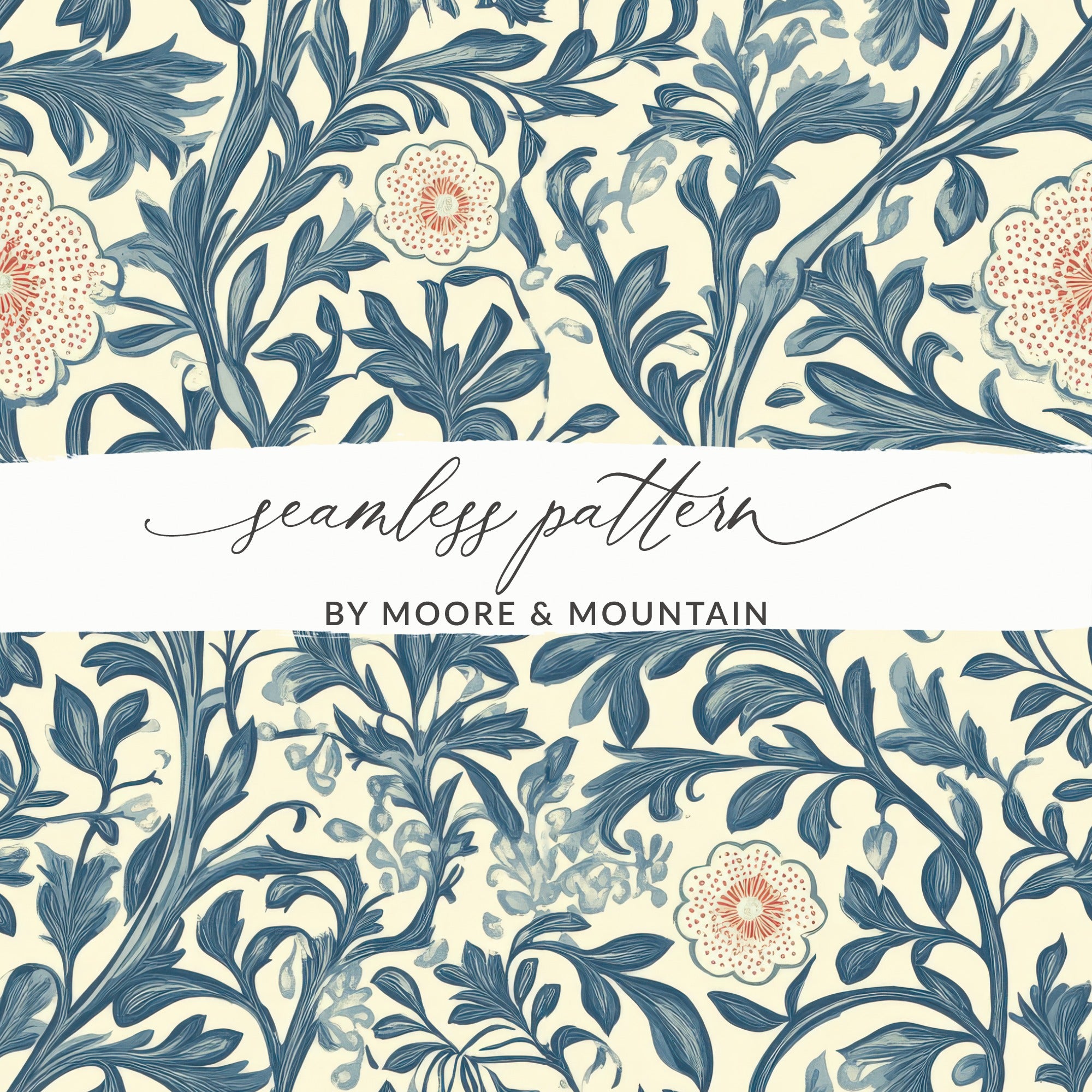 Classic Pattern by William Morris Vines Background Blue and Red Digital - Moore and Mountain