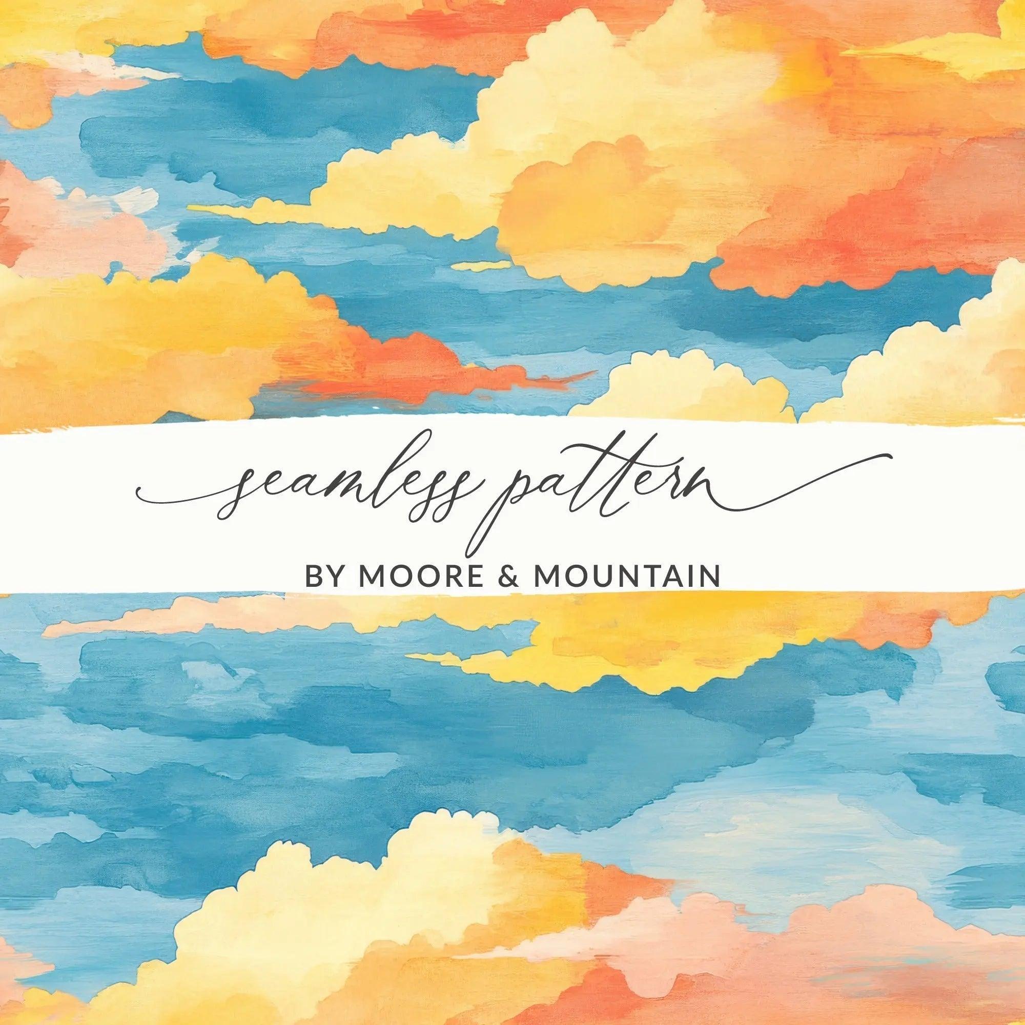 Cloud Digital Paper, Seamless Pattern, Sky Background, Dreamy Clouds, Watercolor Style, Digital Download, Scrapbooking, Fabric Design - Moore and Mountain