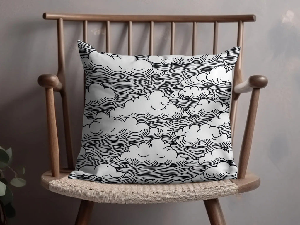 Clouds Digital Seamless Pattern JPEG, Sky Vector Illustration, Line Art Printable, Black and White Surface, Scrapbooking Background - Moore and Mountain