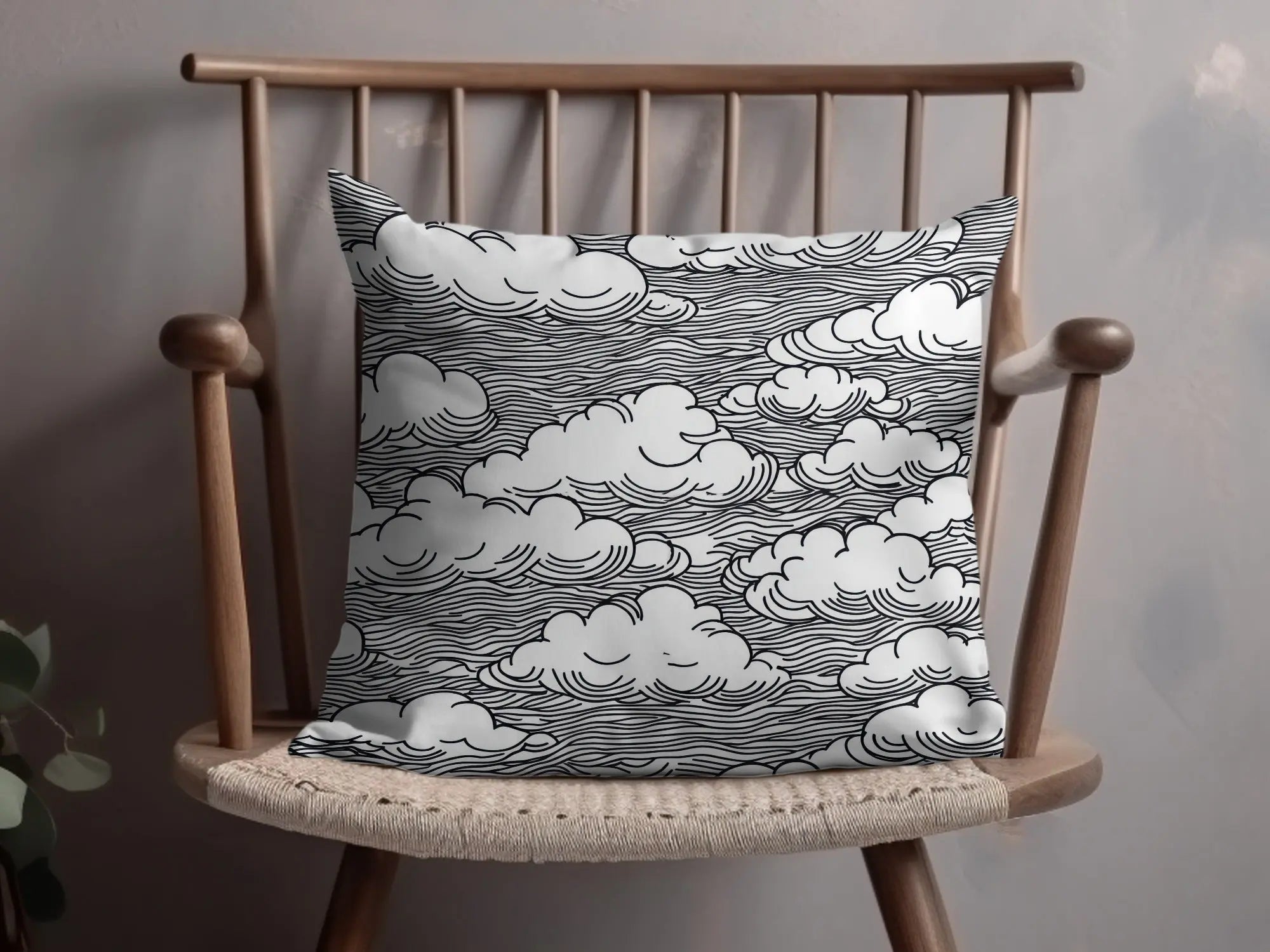 Clouds Digital Seamless Pattern JPEG, Sky Vector Illustration, Line Art Printable, Black and White Surface, Scrapbooking Background - Moore and Mountain