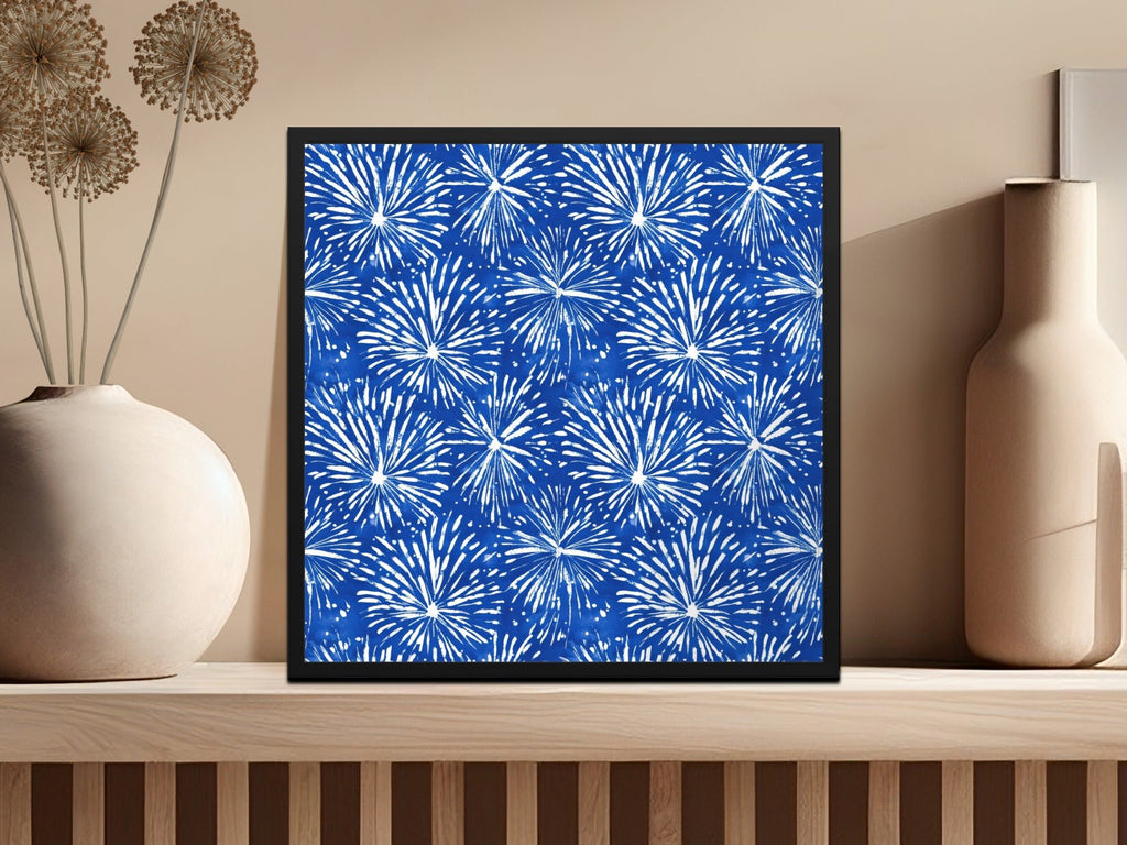 Cobalt Background White Fireworks Pattern Repeating Digital - Moore and Mountain