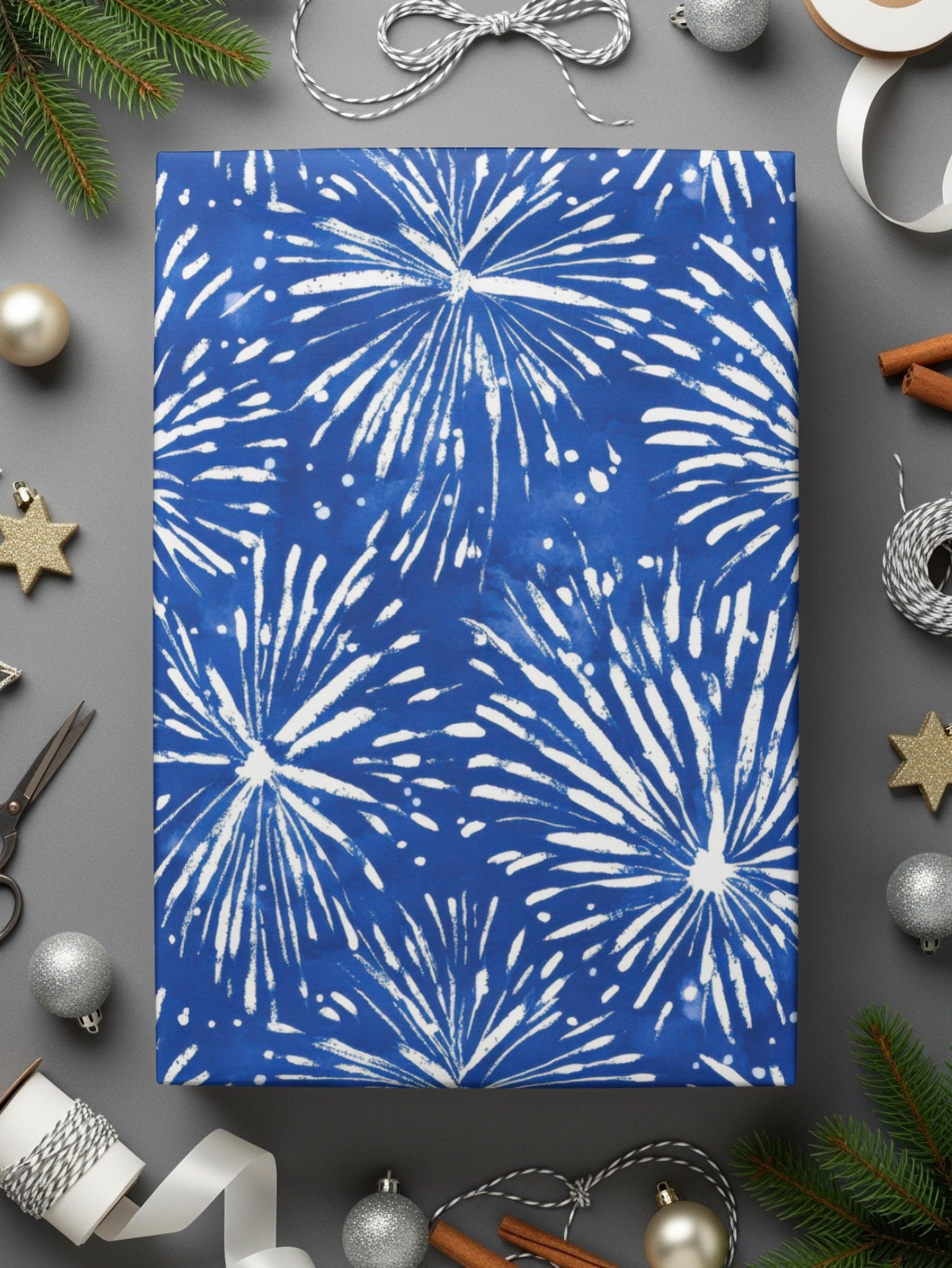 Cobalt Background White Fireworks Pattern Repeating Digital - Moore and Mountain