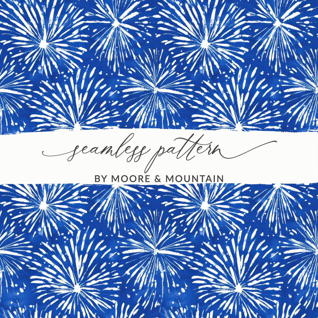 Cobalt Background White Fireworks Pattern Repeating Digital - Moore and Mountain