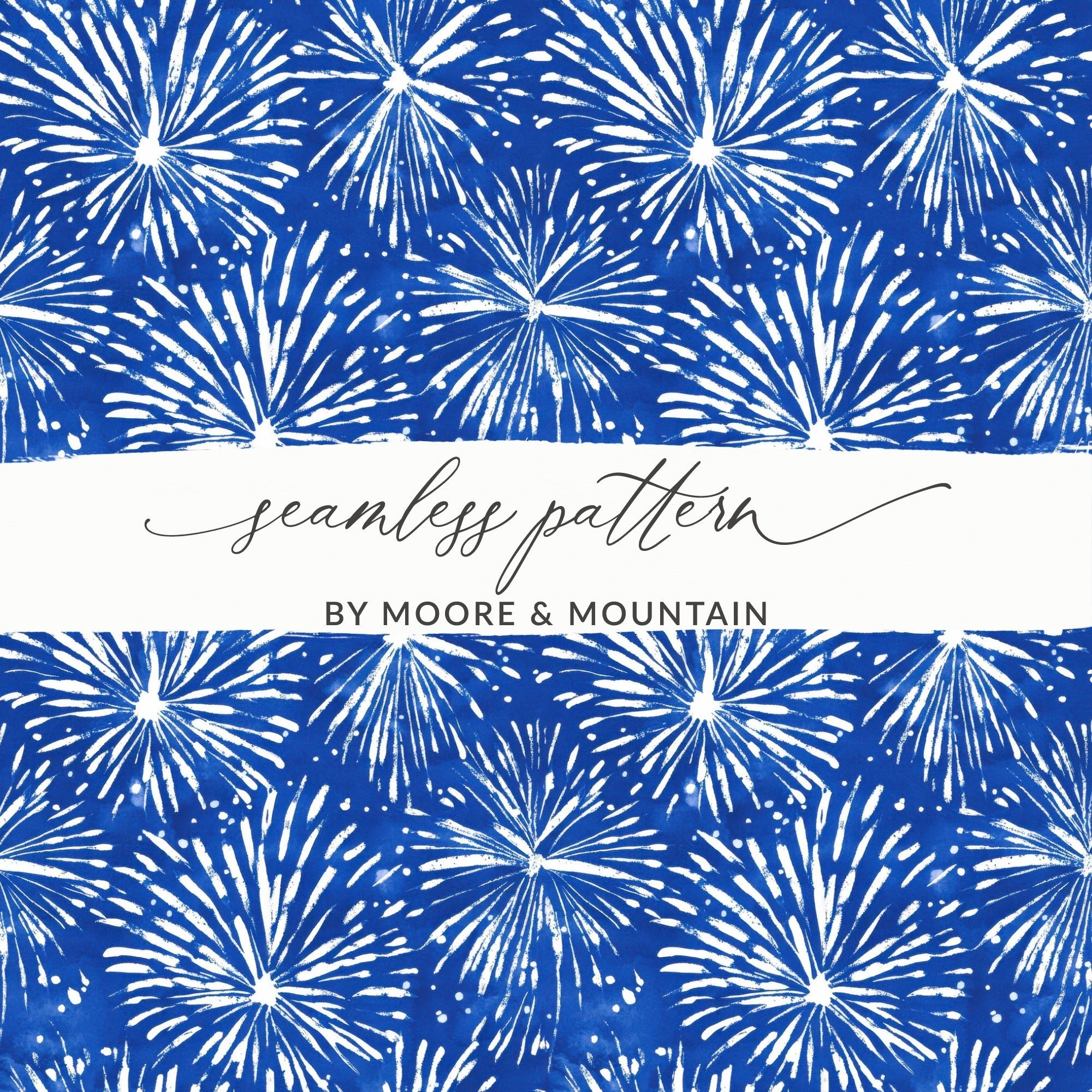 Cobalt Background White Fireworks Pattern Repeating Digital - Moore and Mountain
