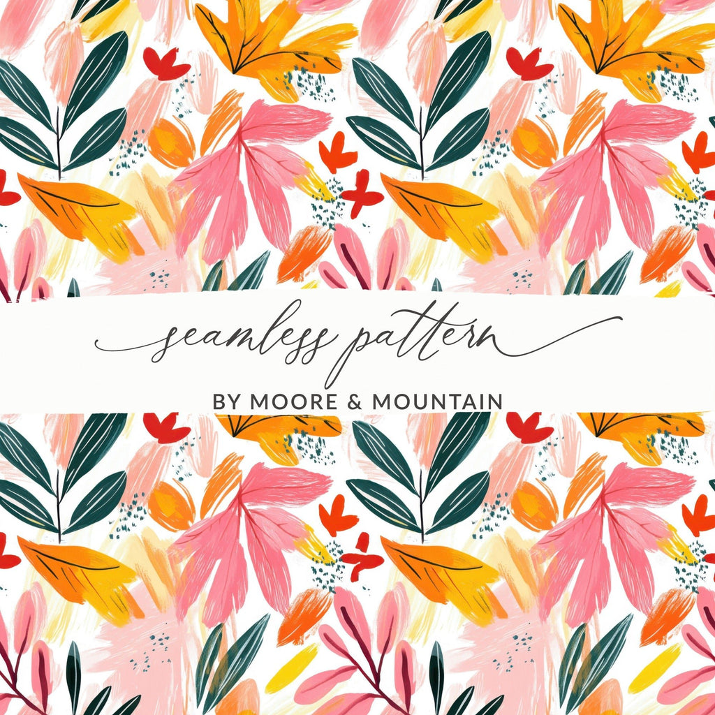 Colorful Abstract Leaves and Flowers Painting Pattern Digital - Moore and Mountain