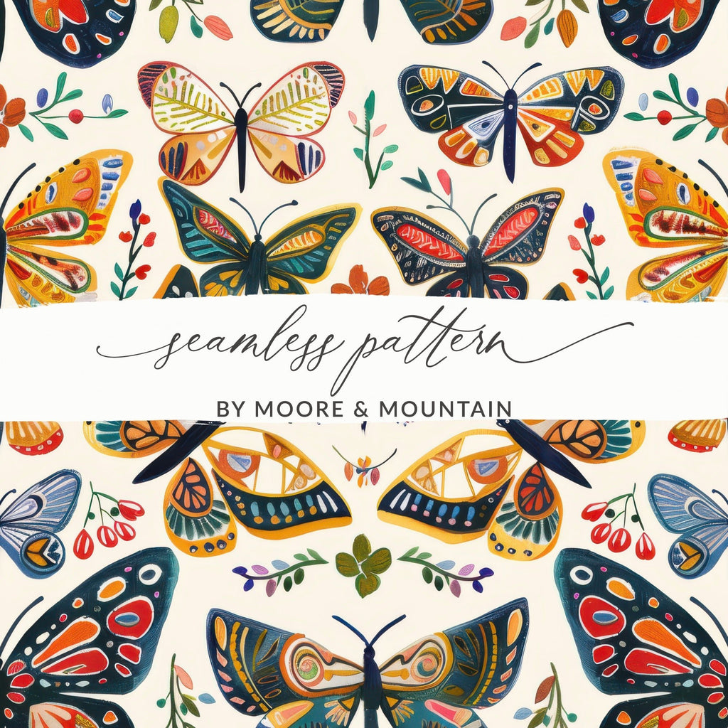Colorful Butterfly Pattern, Digital Paper, Insect Art, Seamless Pattern Design, Butterflies Printable Art, Scrapbook Paper Download - Moore and Mountain
