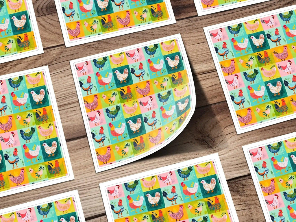Colorful Chicken Digital Seamless Pattern, Farm Animal JPEG Pattern, Pop Art Chickens Digital File, Farmhouse Quirky Chickens - Moore and Mountain