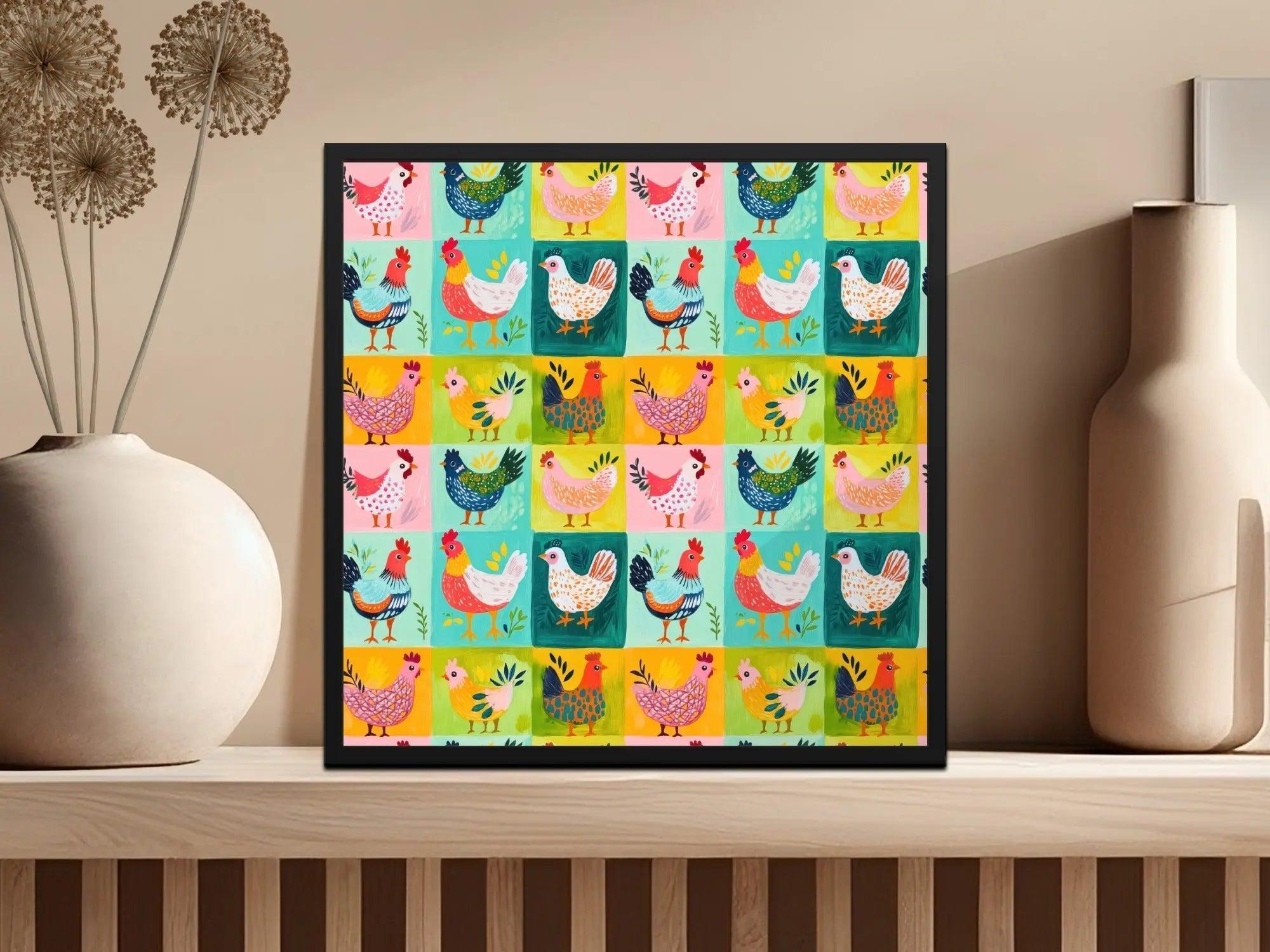 Colorful Chicken Digital Seamless Pattern, Farm Animal JPEG Pattern, Pop Art Chickens Digital File, Farmhouse Quirky Chickens - Moore and Mountain