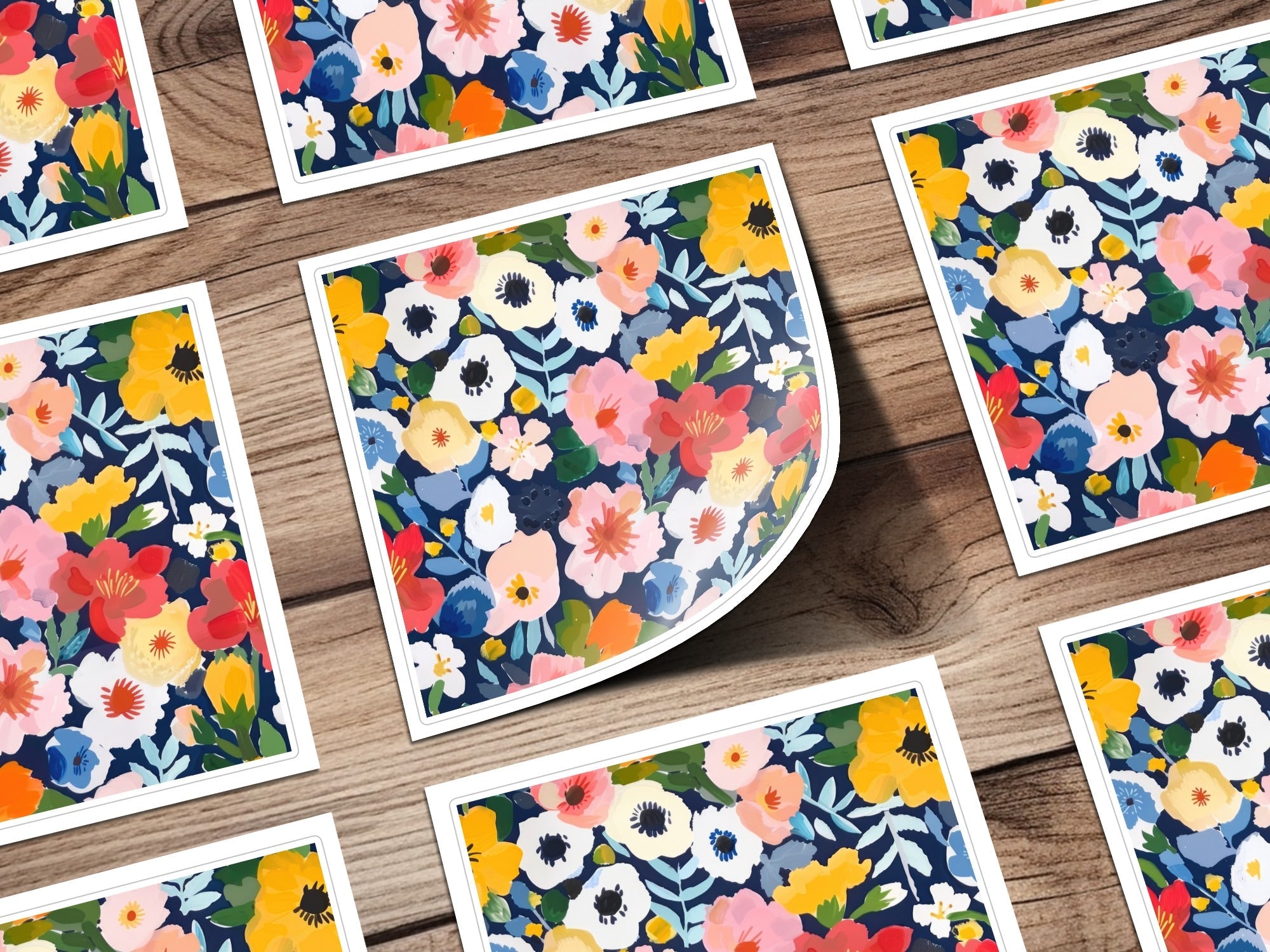 Colorful Floral Digital Paper, Flower Pattern, Spring Blossom Design, Abstract Bloom Art, Navy Background Print, Repeating Tile - Moore and Mountain