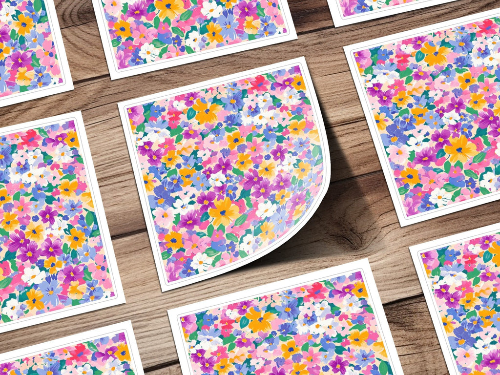 Colorful Floral Digital Paper, Spring Flower Pattern, Blue Pink Yellow, Abstract Flower Background, Pastel Seamless Pattern, Digital - Moore and Mountain