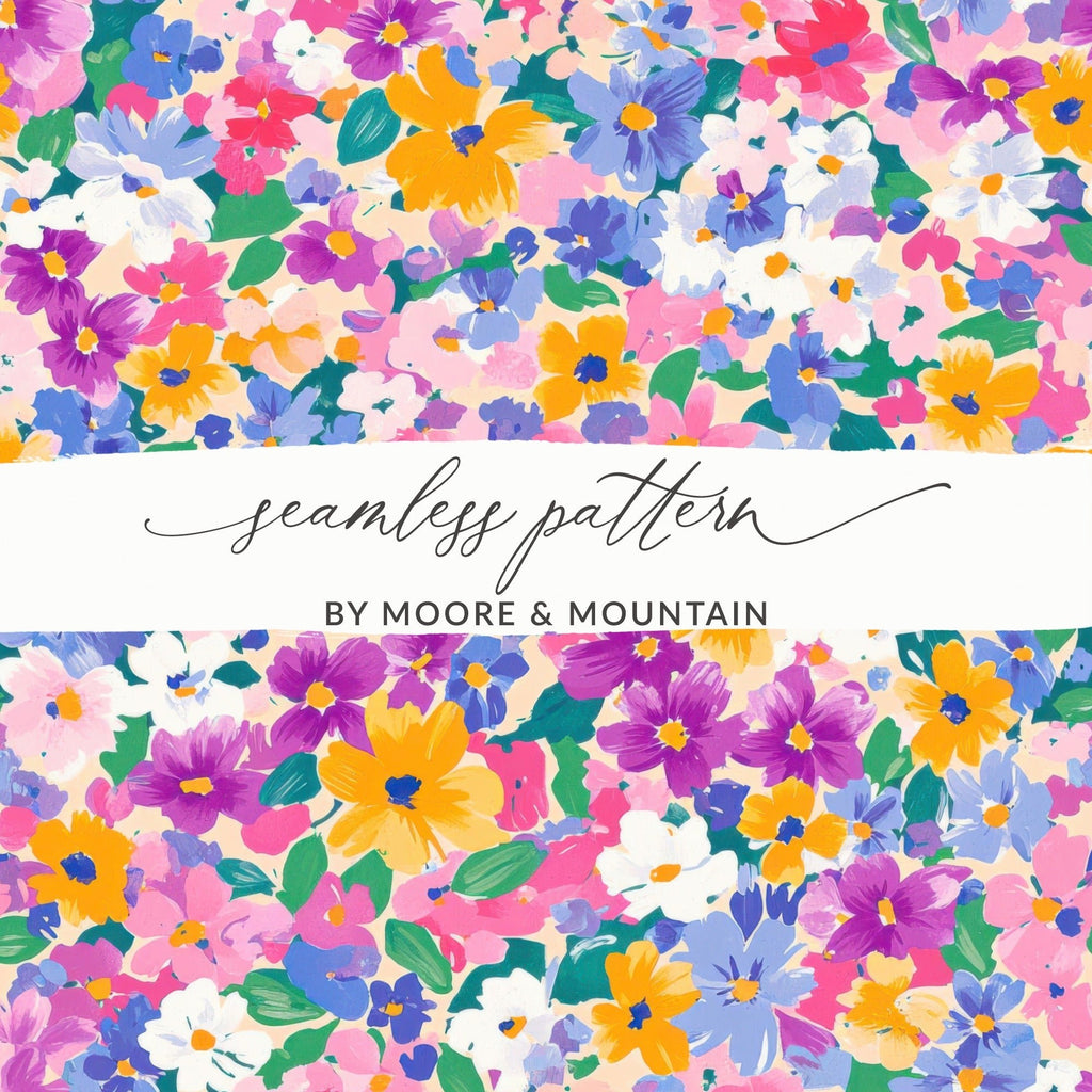 Colorful Floral Digital Paper, Spring Flower Pattern, Blue Pink Yellow, Abstract Flower Background, Pastel Seamless Pattern, Digital - Moore and Mountain