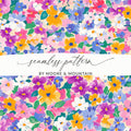 Colorful Floral Digital Paper, Spring Flower Pattern, Blue Pink Yellow, Abstract Flower Background, Pastel Seamless Pattern, Digital - Moore and Mountain