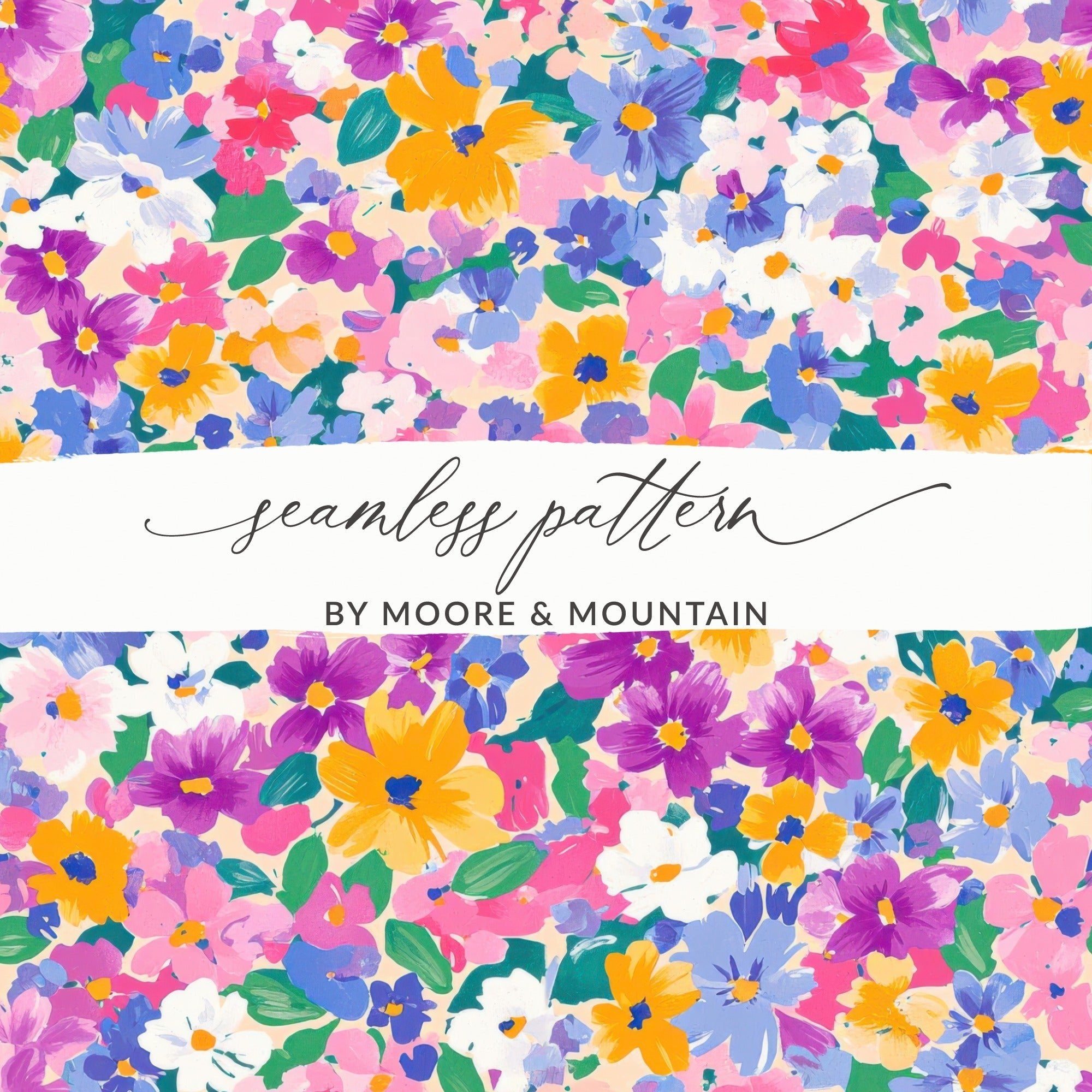 Colorful Floral Digital Paper, Spring Flower Pattern, Blue Pink Yellow, Abstract Flower Background, Pastel Seamless Pattern, Digital - Moore and Mountain