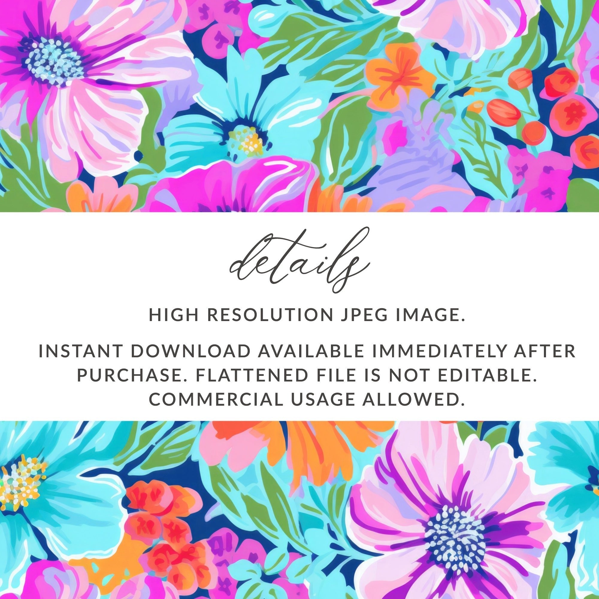 Colorful Floral Digital Pattern, Seamless Flower Print, Background Texture, Digital Paper Download, Vibrant Flower Design - Moore and Mountain