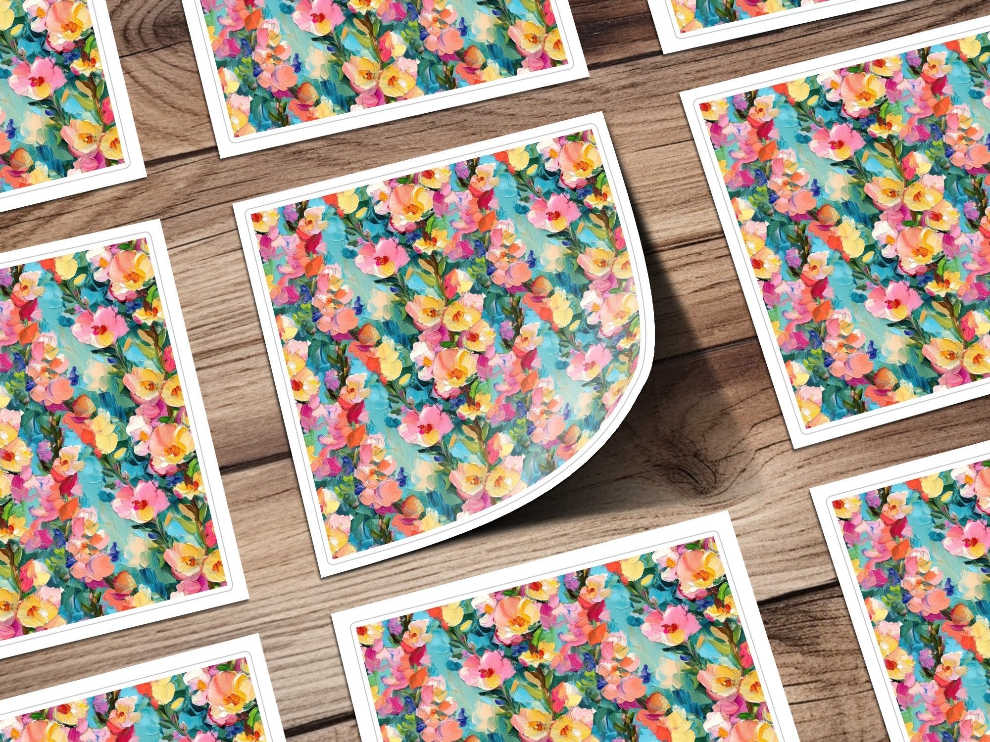 Colorful Floral Painting Digital Paper, Pink Yellow Flowers Abstract Art, Spring Digital Download, Oil Painting Texture, Digital Art - Moore and Mountain