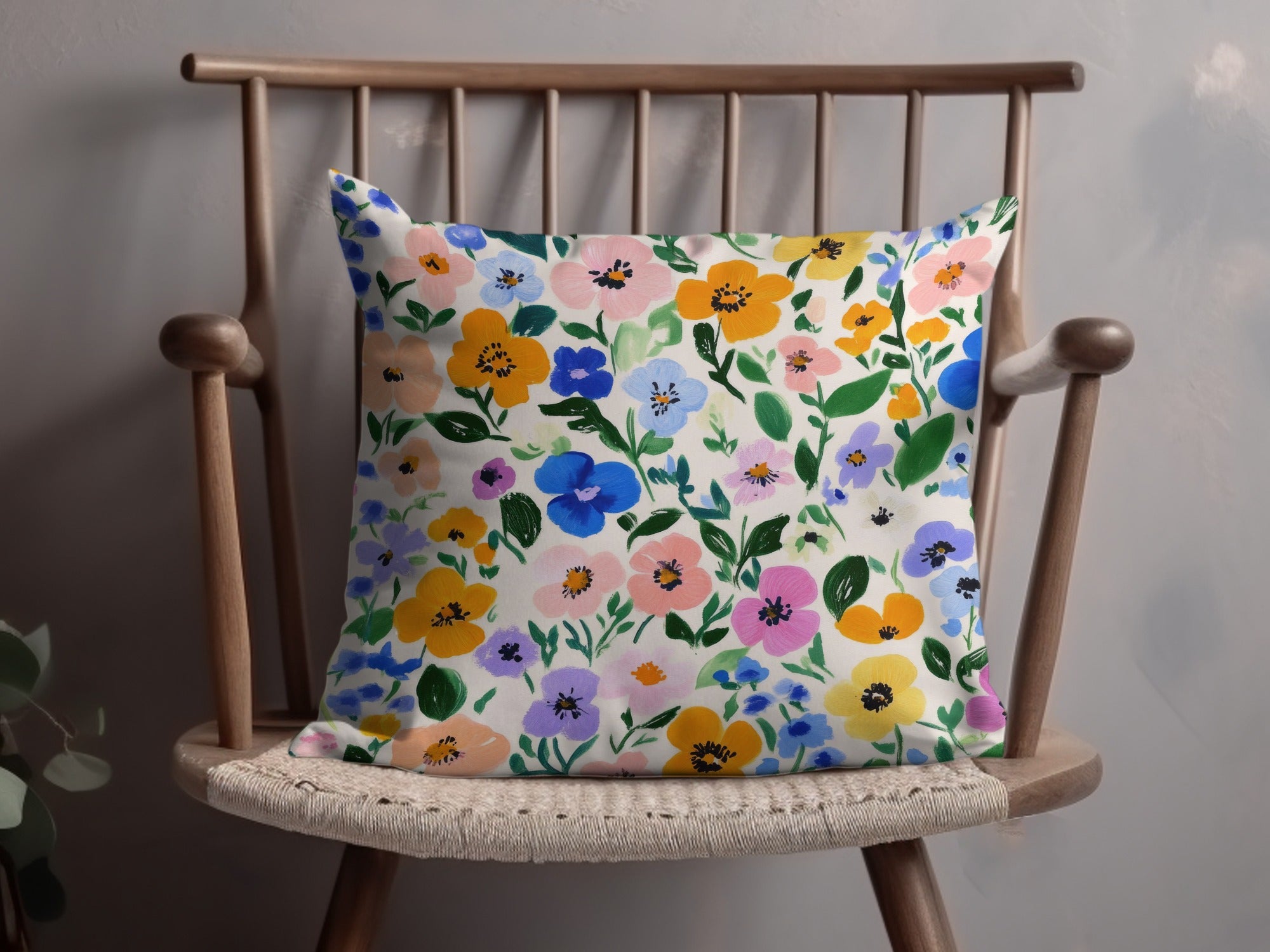 Colorful Floral Decorative Pillow Cover with Botanical Design