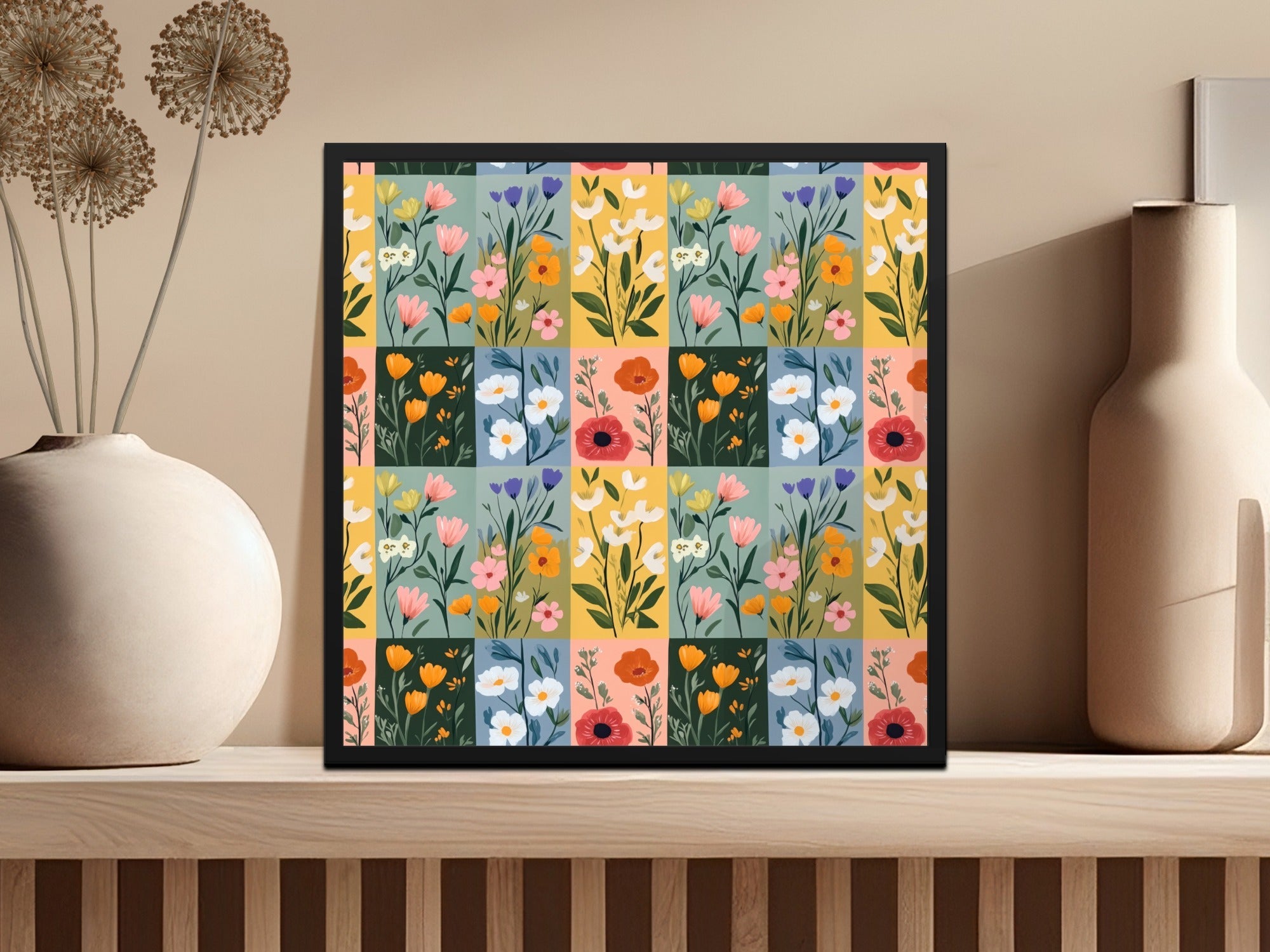 Colorful Floral Pattern On Square Boxes Surface Texture - Moore and Mountain