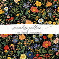 Colorful Floral Pattern Spring Summer Black Seamless Digital Pattern - Moore and Mountain