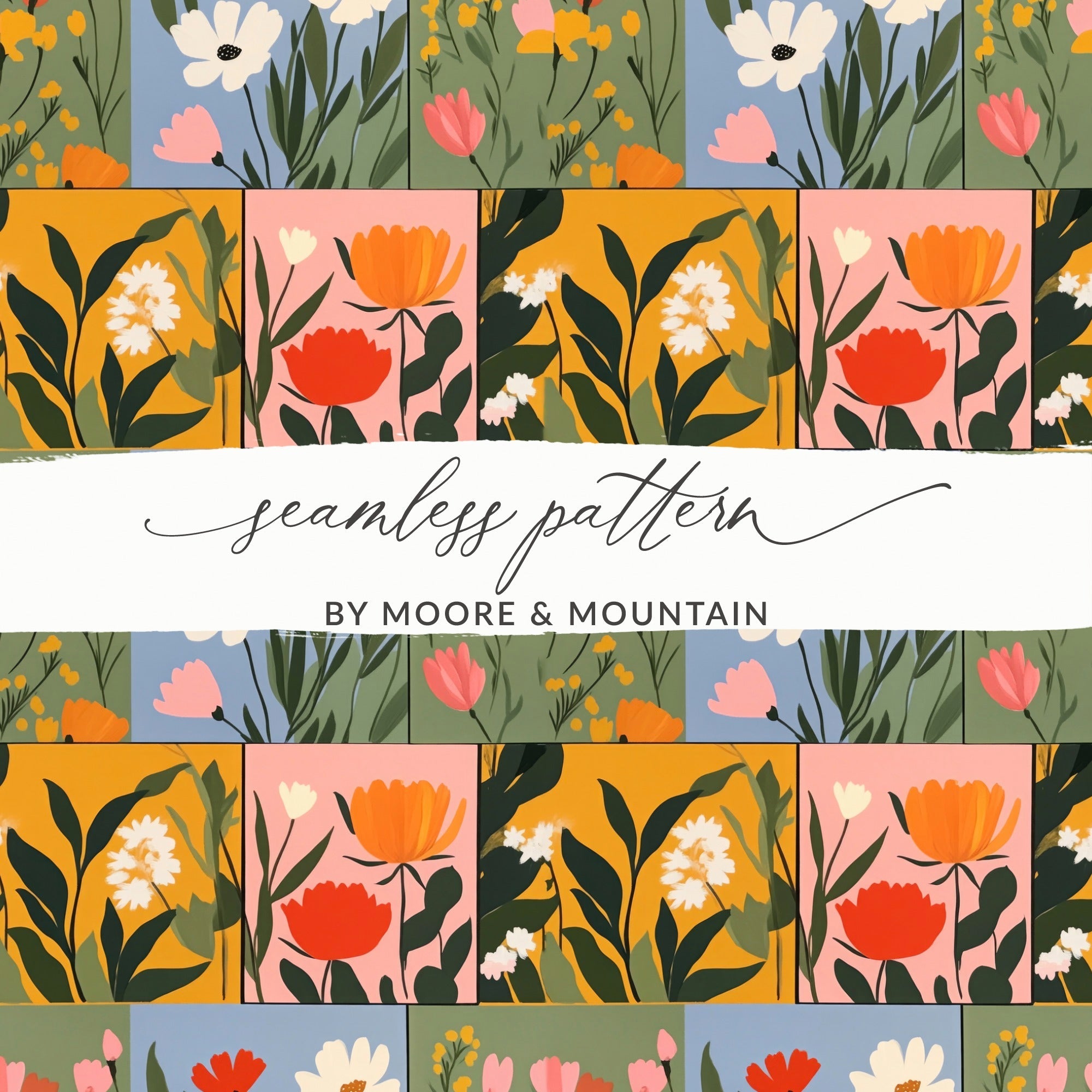 Colorful Flowers Patchwork Pattern Seamless Tile Set - Moore and Mountain