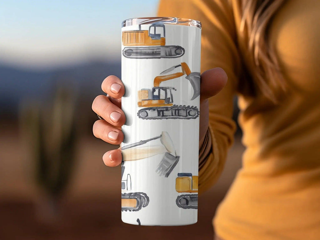 Construction Excavator Digital Seamless Pattern, Yellow Gray Watercolor, Vehicle Repeat Pattern, Commercial License, Digital Papers - Moore and Mountain