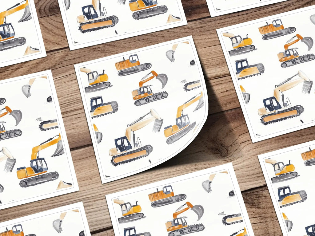 Construction Excavator Digital Seamless Pattern, Yellow Gray Watercolor, Vehicle Repeat Pattern, Commercial License, Digital Papers - Moore and Mountain
