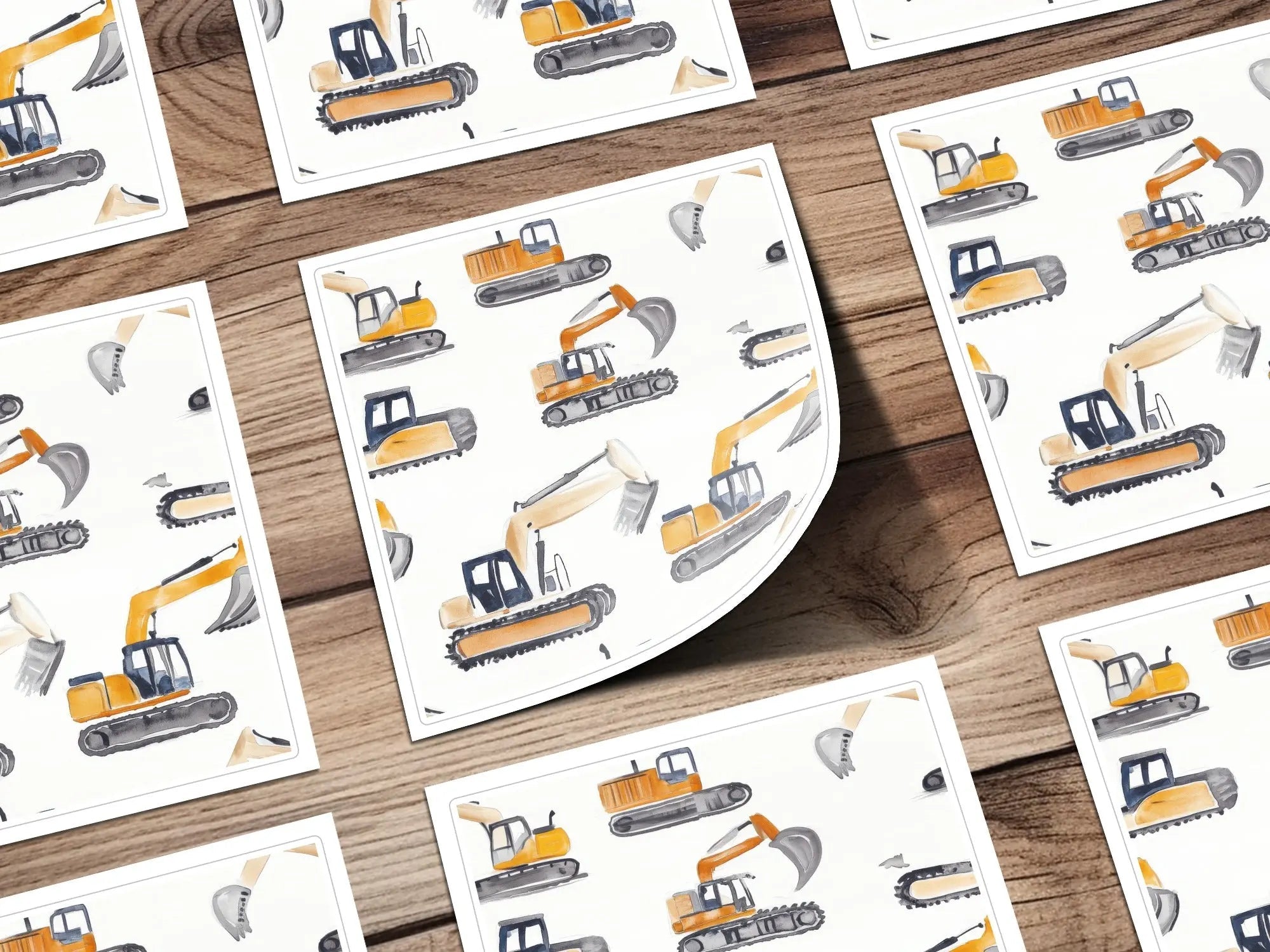 Construction Excavator Digital Seamless Pattern, Yellow Gray Watercolor, Vehicle Repeat Pattern, Commercial License, Digital Papers - Moore and Mountain
