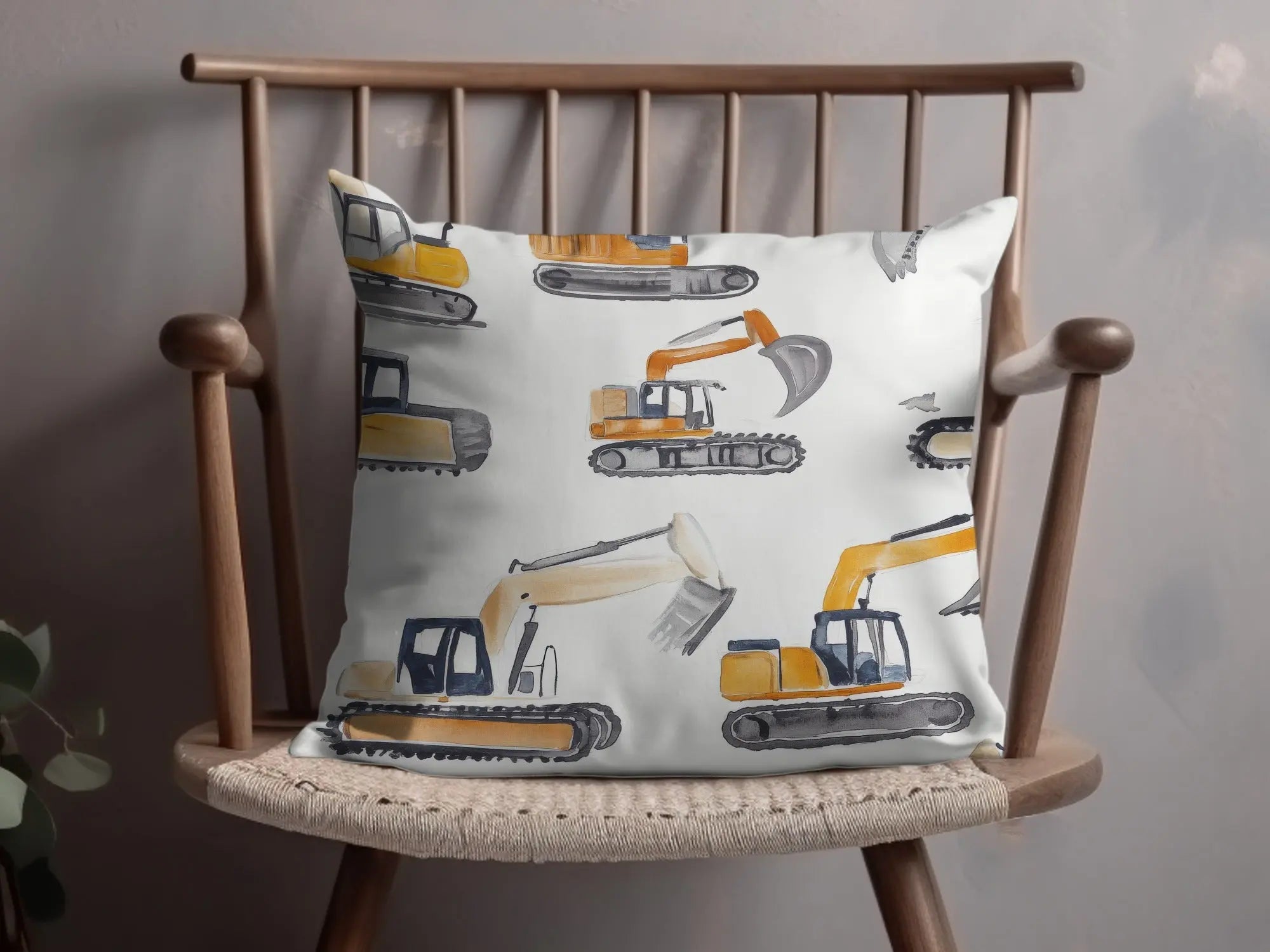 Construction Excavator Digital Seamless Pattern, Yellow Gray Watercolor, Vehicle Repeat Pattern, Commercial License, Digital Papers - Moore and Mountain