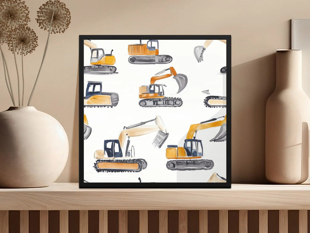 Construction Excavator Digital Seamless Pattern, Yellow Gray Watercolor, Vehicle Repeat Pattern, Commercial License, Digital Papers - Moore and Mountain