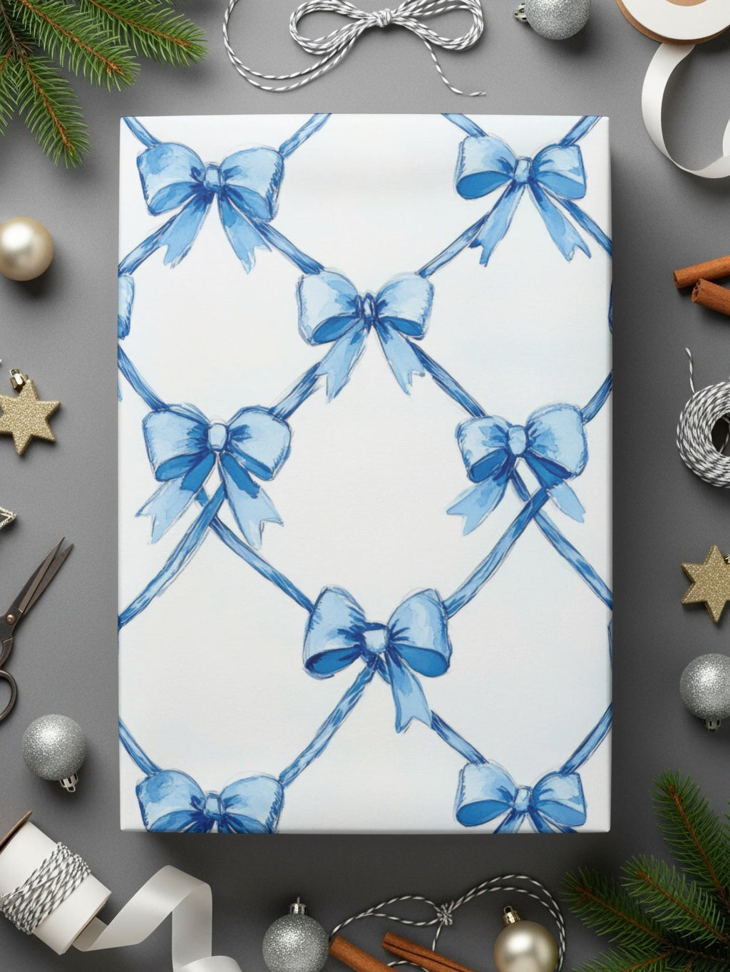 Blue Bow Digital Paper, Ribbon Seamless Pattern, Watercolor Bows, Scrapbook Paper, Fabric Design, Invitation Background, Digital Product - Moore and Mountain