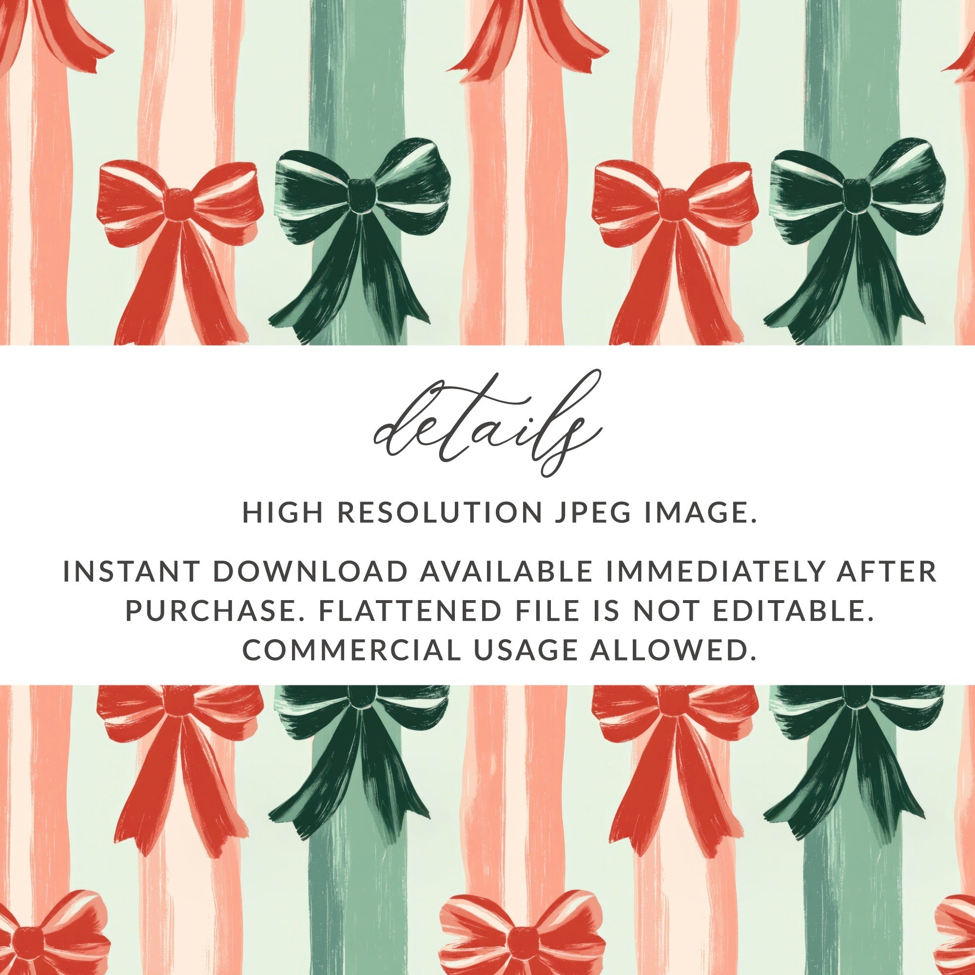 Coquette Christmas Bow and Stripes Seamless Pattern Christmas Colors Digital - Moore and Mountain