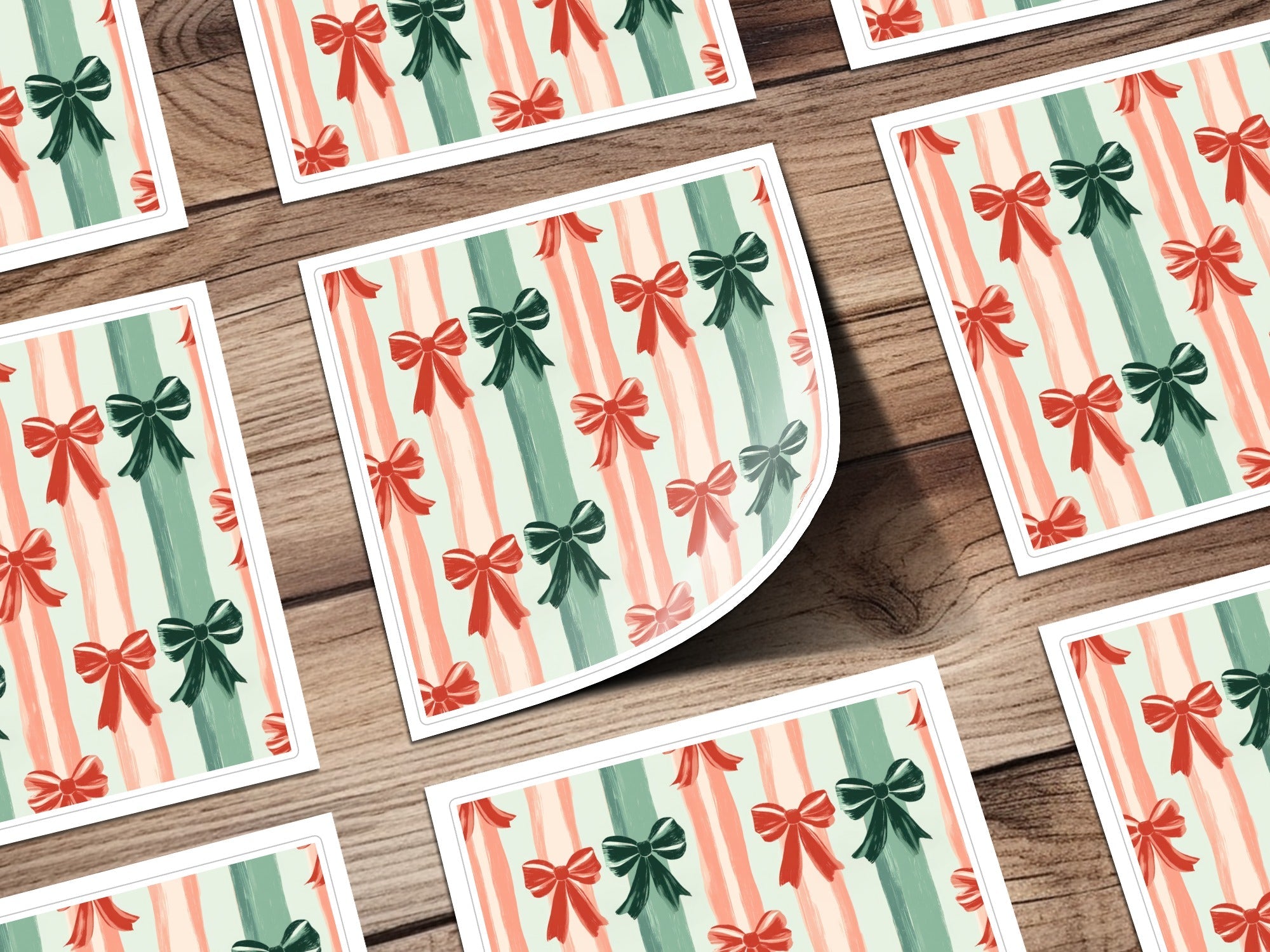Coquette Christmas Bow and Stripes Seamless Pattern Christmas Colors Digital - Moore and Mountain
