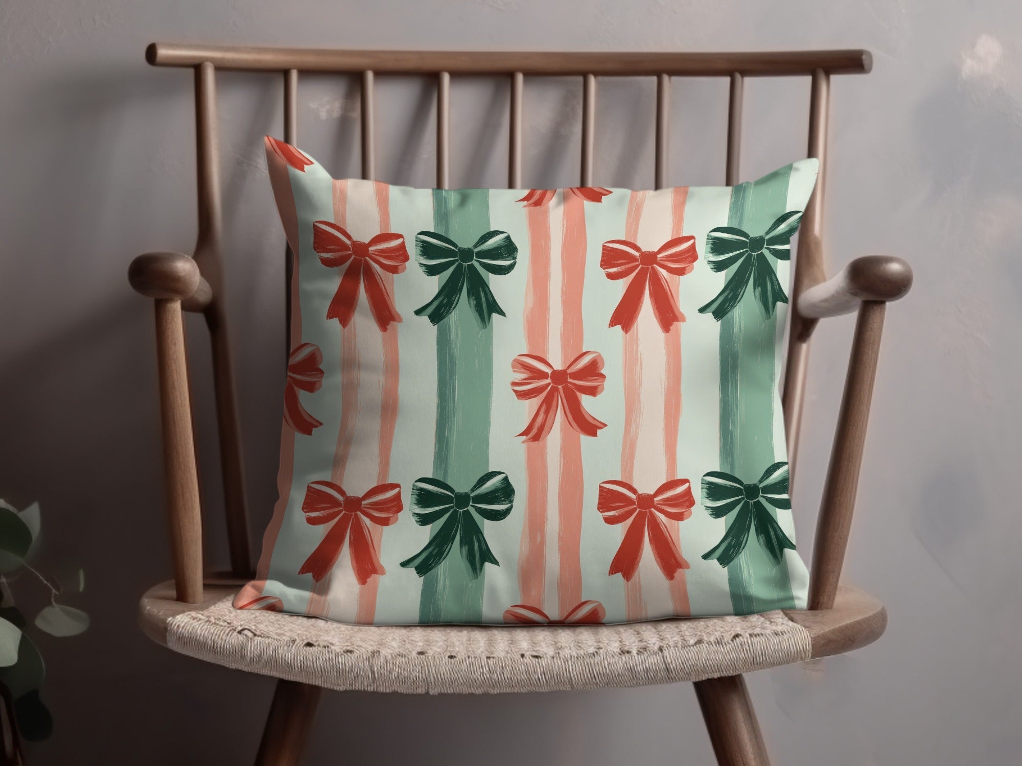 Coquette Christmas Bow and Stripes Seamless Pattern Christmas Colors Digital - Moore and Mountain