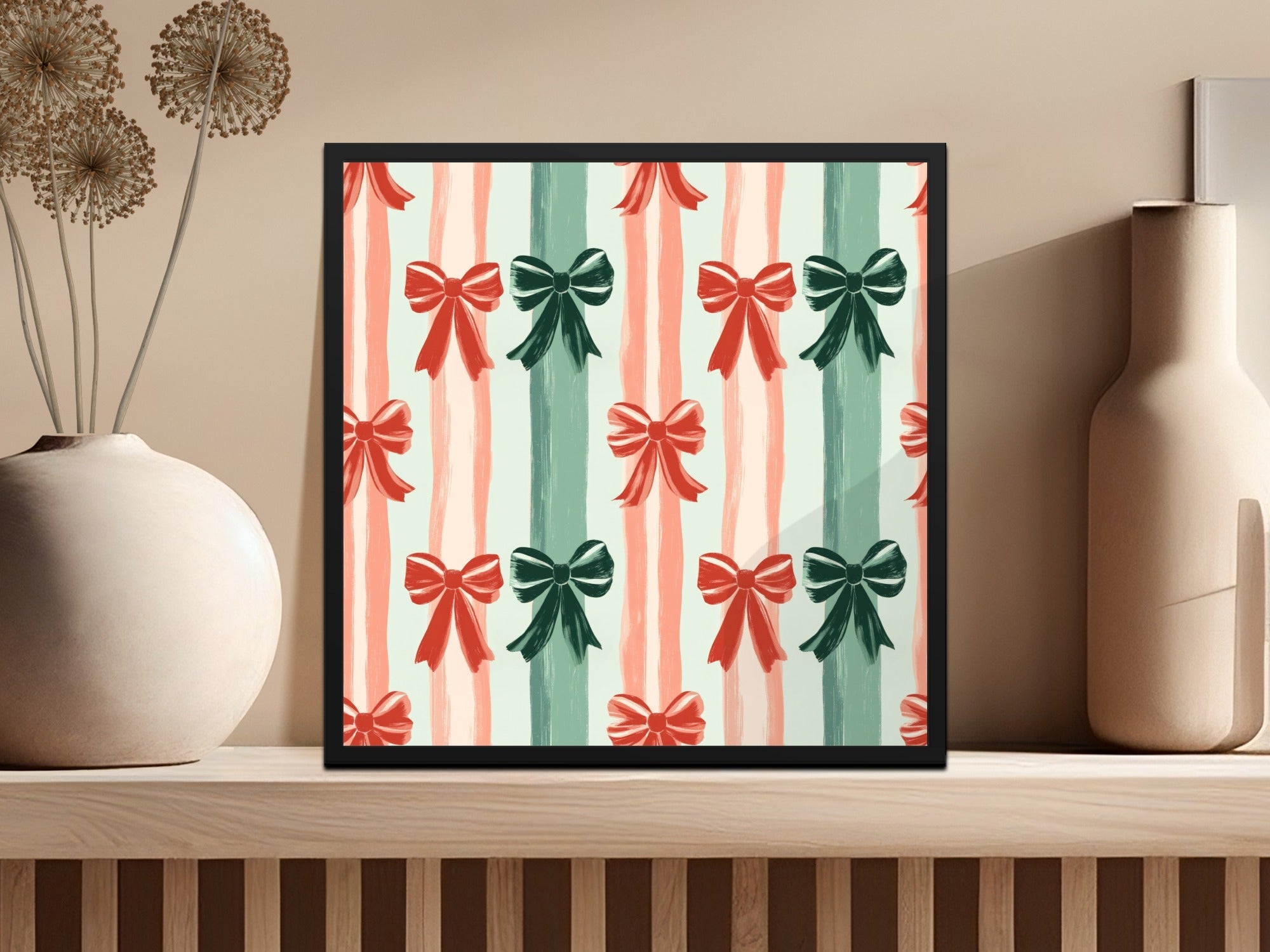 Coquette Christmas Bow and Stripes Seamless Pattern Christmas Colors Digital - Moore and Mountain
