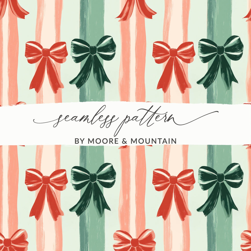 Coquette Christmas Bow and Stripes Seamless Pattern Christmas Colors Digital - Moore and Mountain