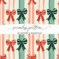 Coquette Christmas Bow and Stripes Seamless Pattern Christmas Colors Digital - Moore and Mountain