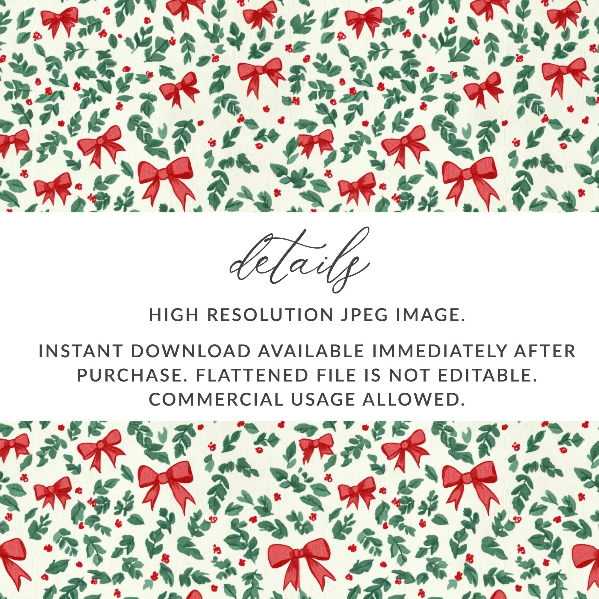 Coquette Christmas Digital Paper, Holly Bow Pattern, Seamless Festive Design, Holiday Scrapbook Paper, Winter Background, Digital Download - Moore and Mountain